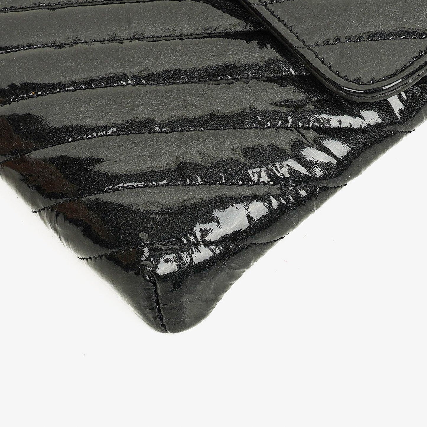 Chanel Metallic Black Crumpled Patent Calfskin Chevron Flap Clutch