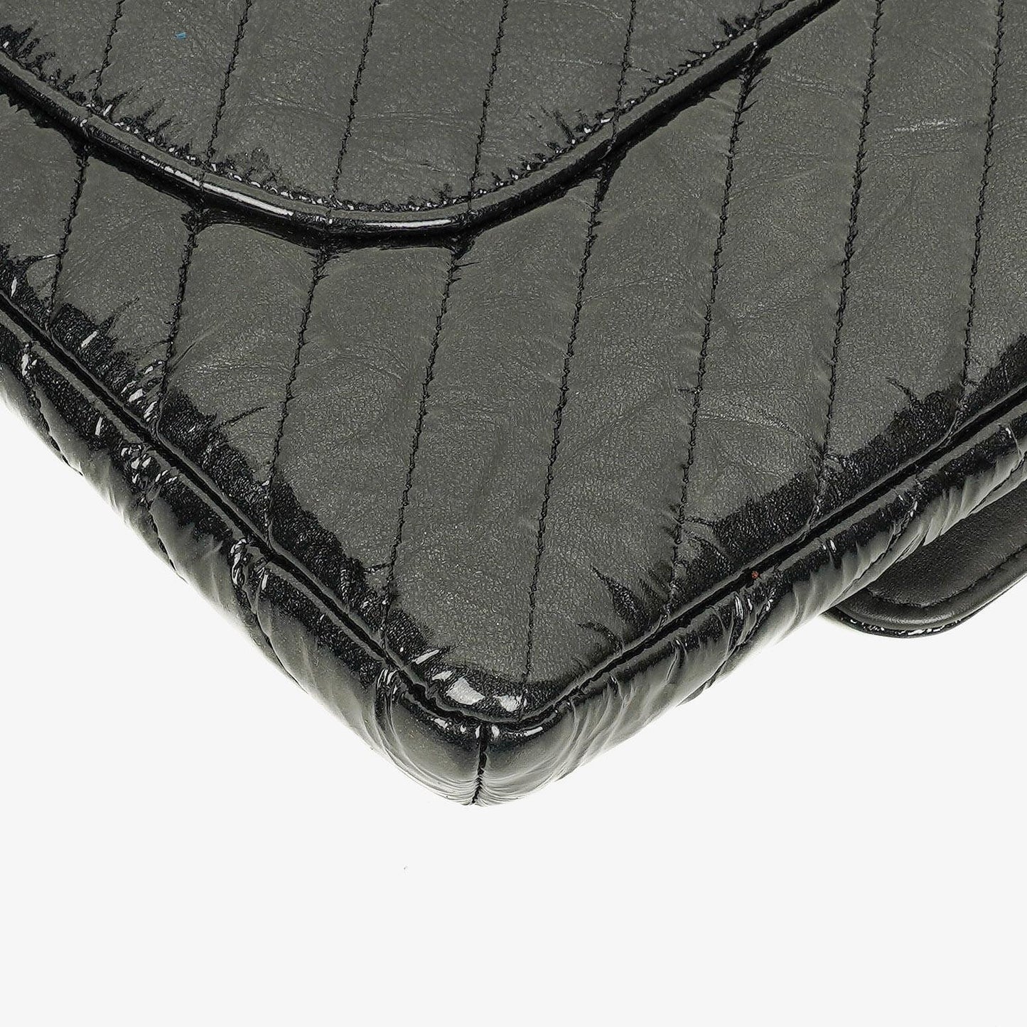 Chanel Metallic Black Crumpled Patent Calfskin Chevron Flap Clutch