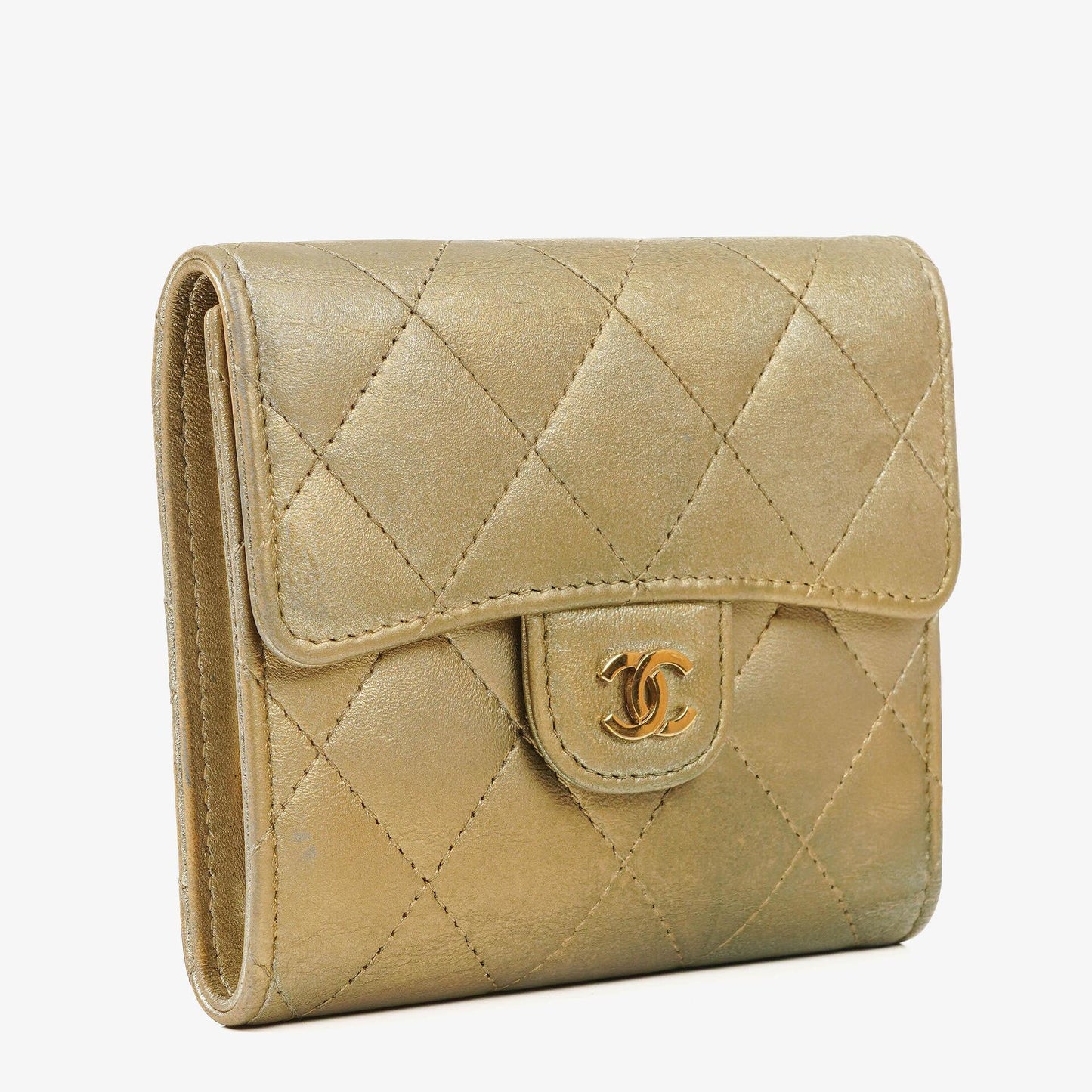 Chanel Metallic Quilted Leather Mini Flap Wallet