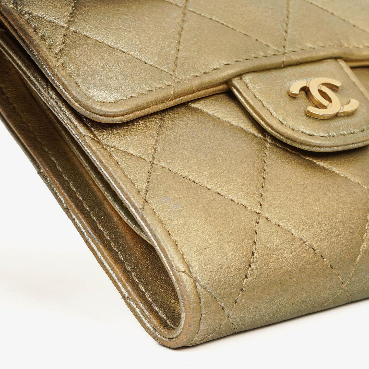 Chanel Metallic Quilted Leather Mini Flap Wallet