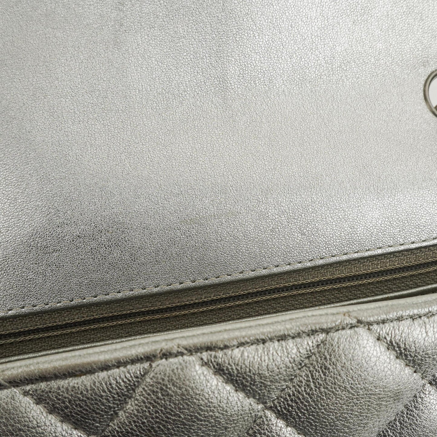 Chanel Mini Rectangular Single Flap Bag Metalic Silver Quilted Lambskin SIlver Tone Hardware