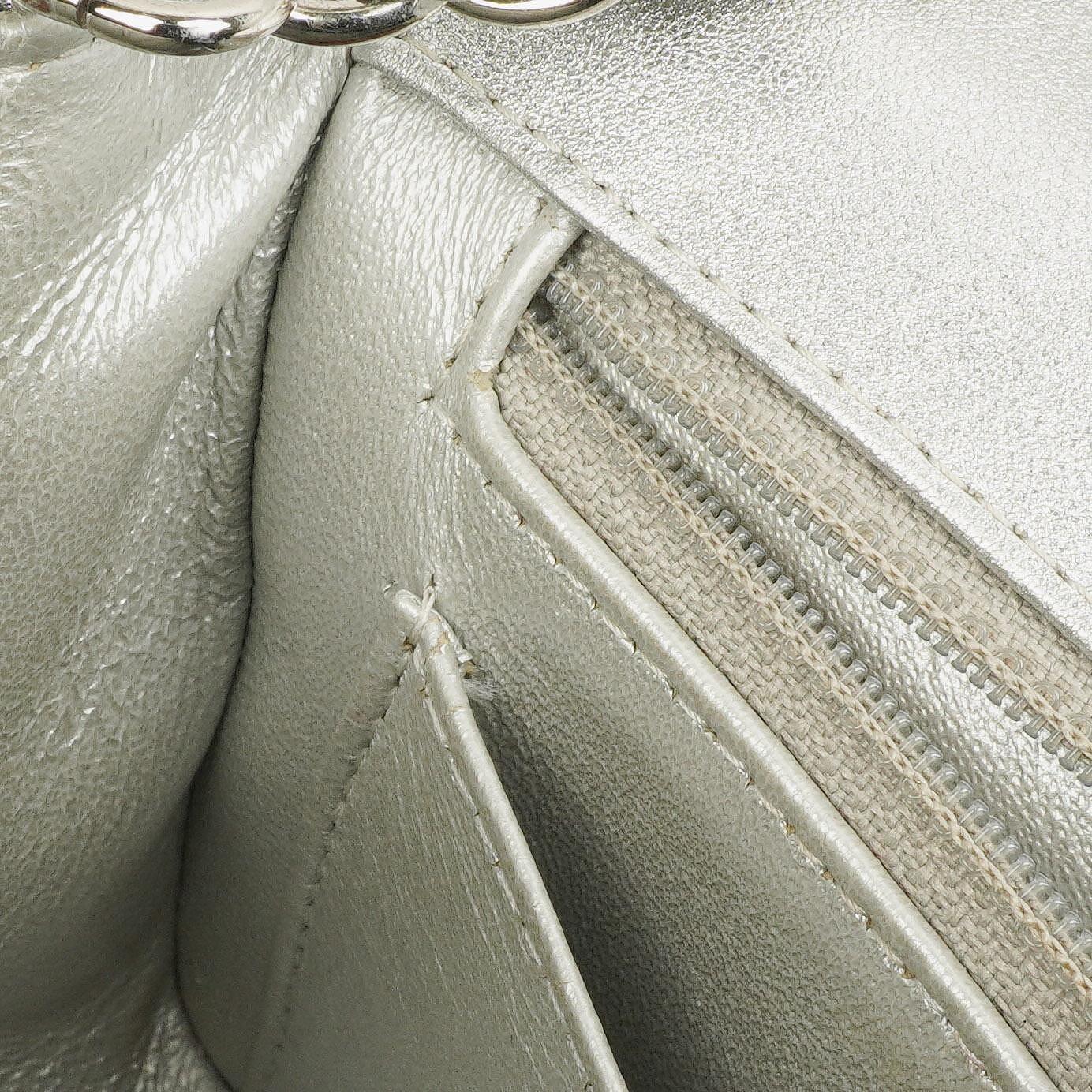 Chanel Mini Rectangular Single Flap Bag Metalic Silver Quilted Lambskin SIlver Tone Hardware