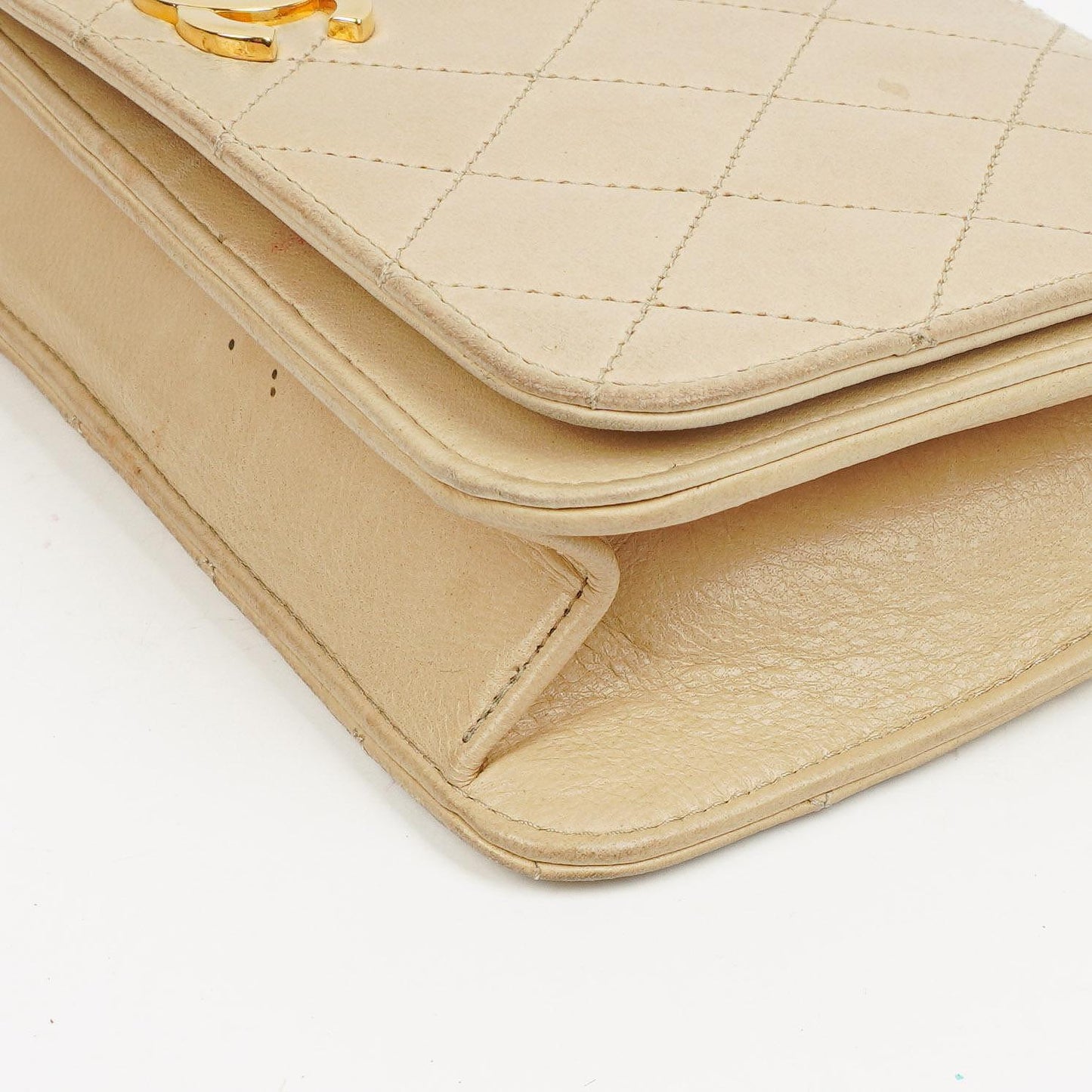 Chanel Mini Classic Beige Quilted Lambskin Full Flap Wallet On Chain WOC With 24K Gold-Plated Hardware
