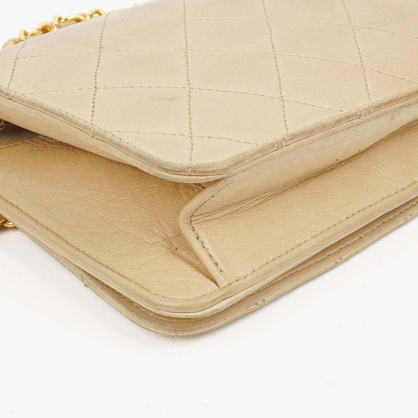 Chanel Mini Classic Beige Quilted Lambskin Full Flap Wallet On Chain WOC With 24K Gold-Plated Hardware