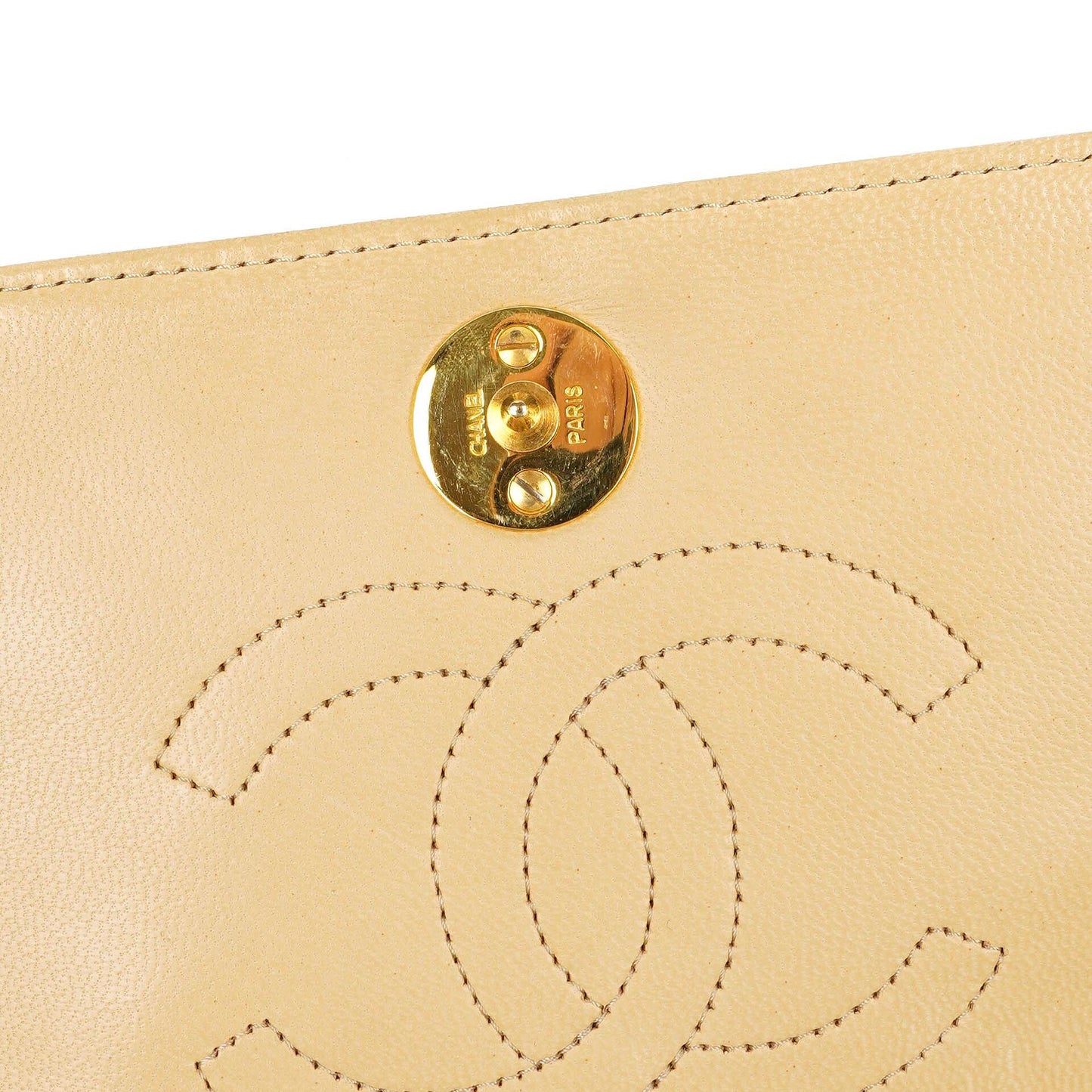 Chanel Mini Classic Biege Quilted Lambskin Full Flap Wallet On Chain WOC With 24K Gold-Plated Hardware