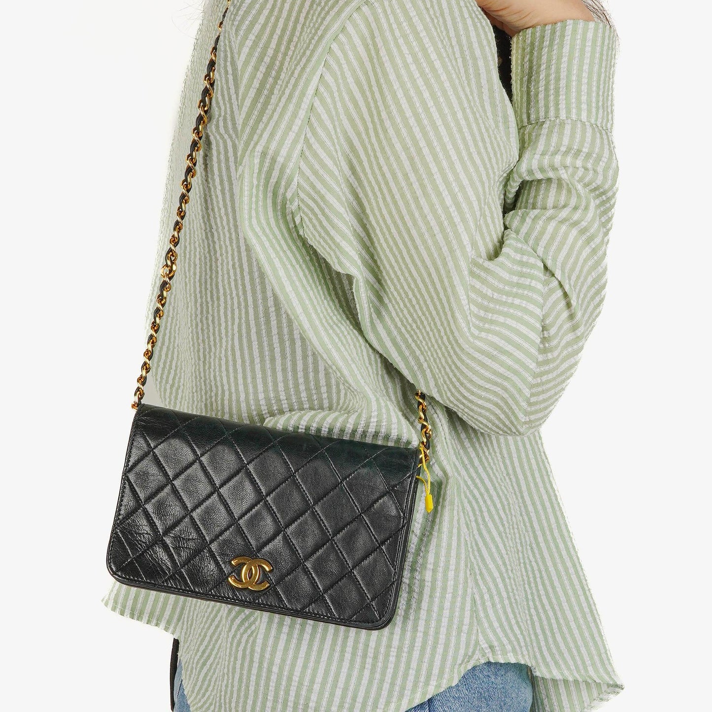 Chanel Mini Classic Black Quilted Lambskin Full Flap Wallet On Chain WOC With 24K Gold-Plated Hardware