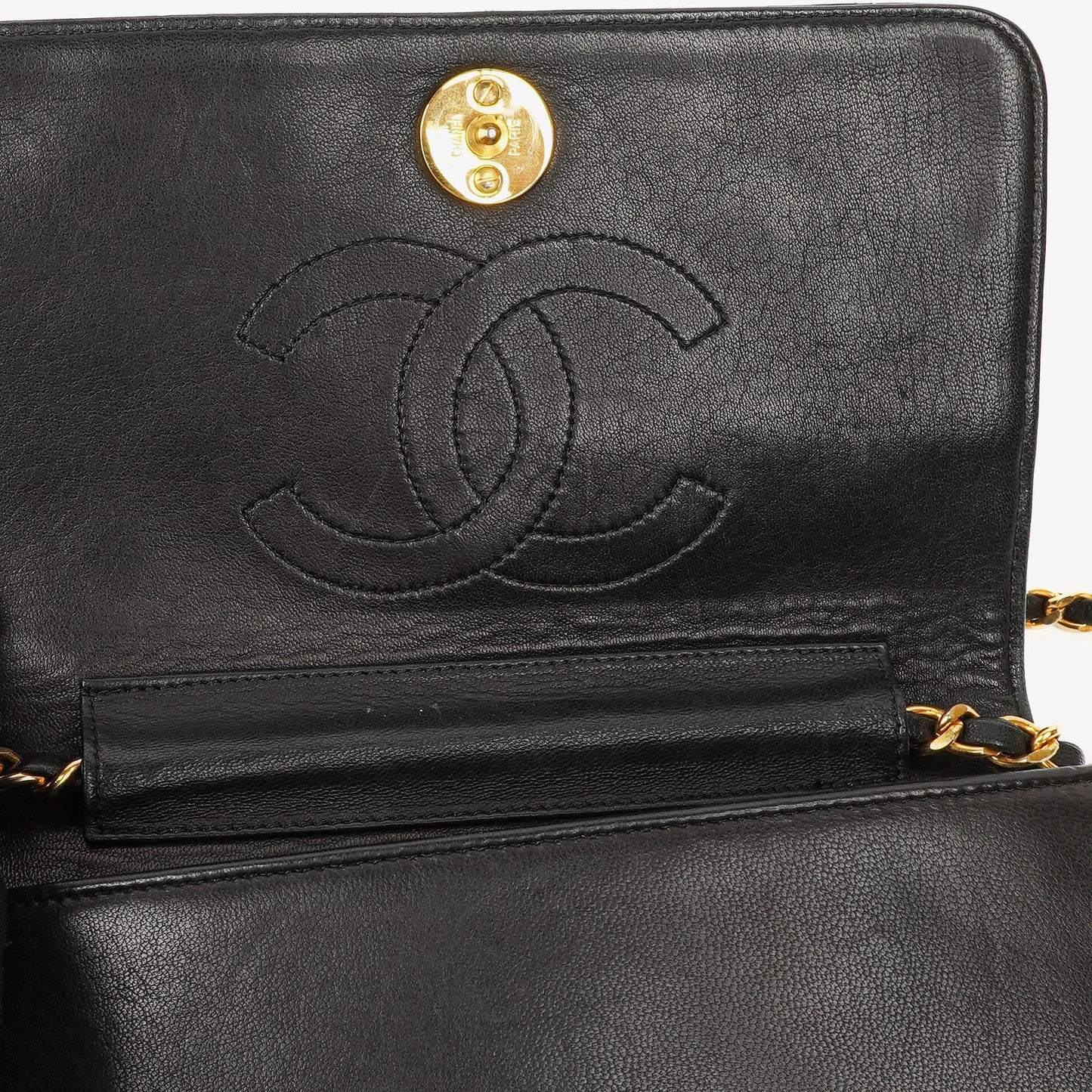 Chanel Mini Classic Black Quilted Lambskin Full Flap Wallet On Chain WOC With 24K Gold-Plated Hardware