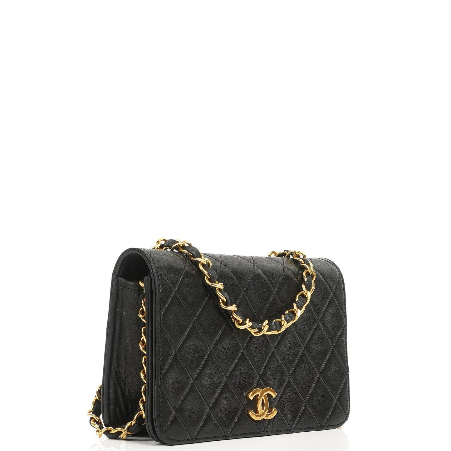Chanel Mini Classic Black Quilted Lambskin Leather Full Flap Wallet On Chain WOC With 24K Gold-Plated Hardware