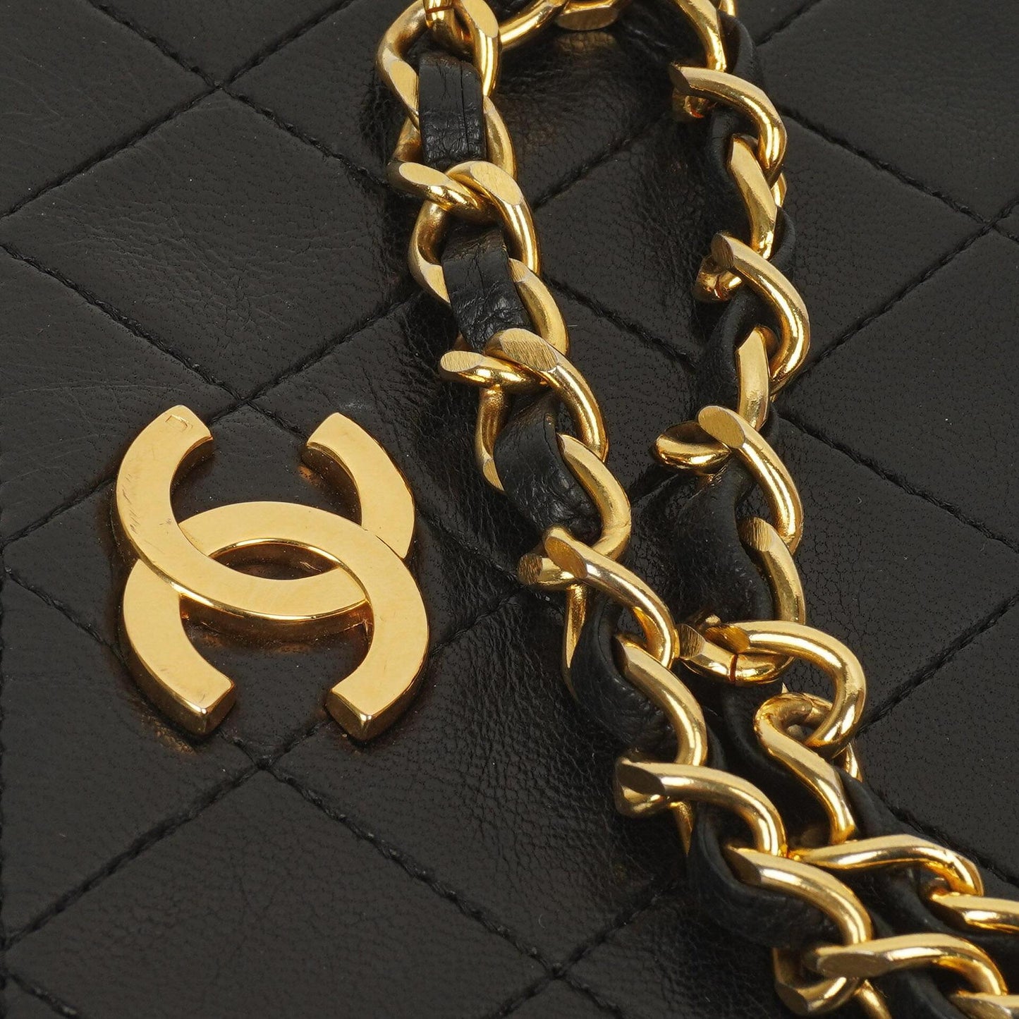 Chanel Mini Classic Black Quilted Lambskin Leather Full Flap Wallet On Chain WOC With 24K Gold-Plated Hardware