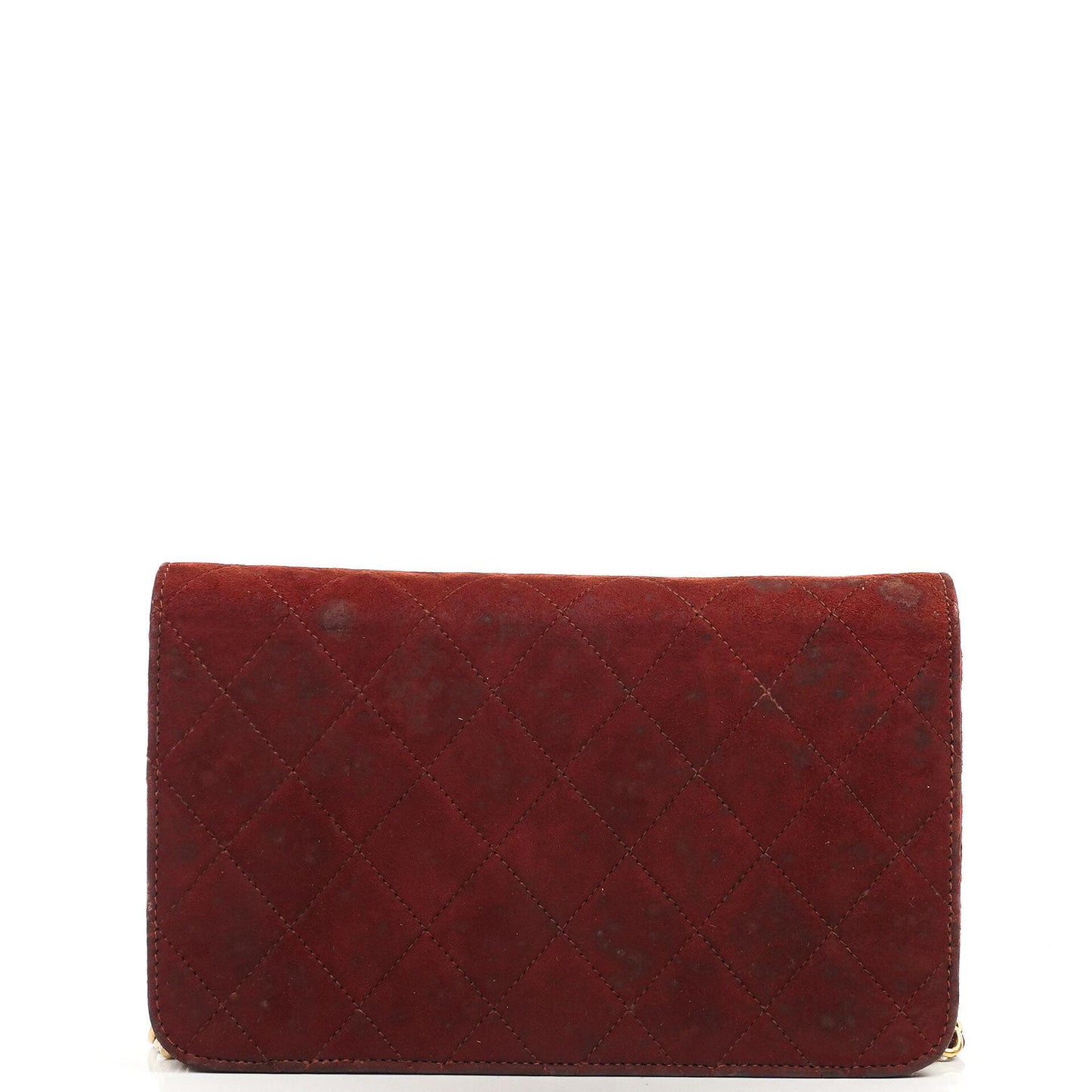 Chanel Mini Classic Burgundy Quilted Suede Full Flap Wallet On Chain WOC With Gold-Tone Hardware