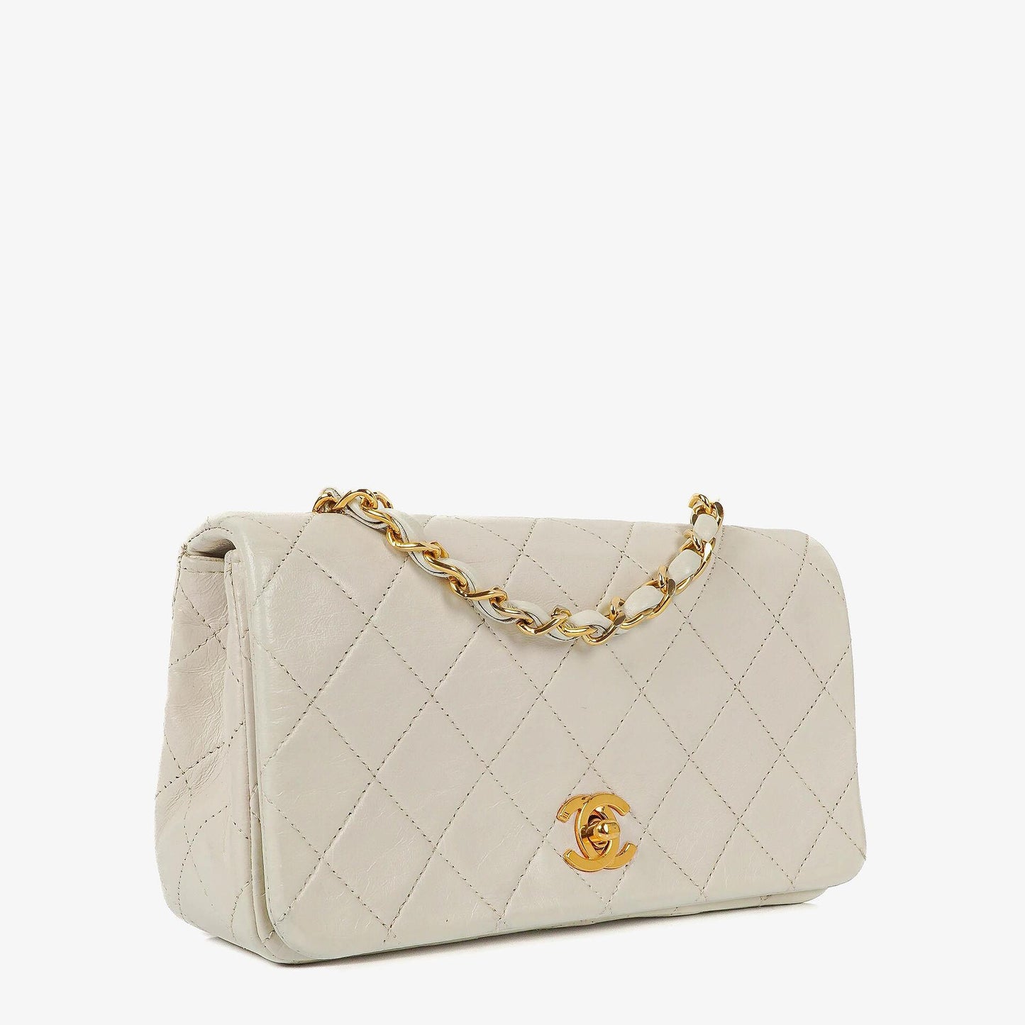 Chanel Mini Classic White Quilted Lambskin Full Flap Wallet On Chain WOC With 24K Gold-Plated Hardware