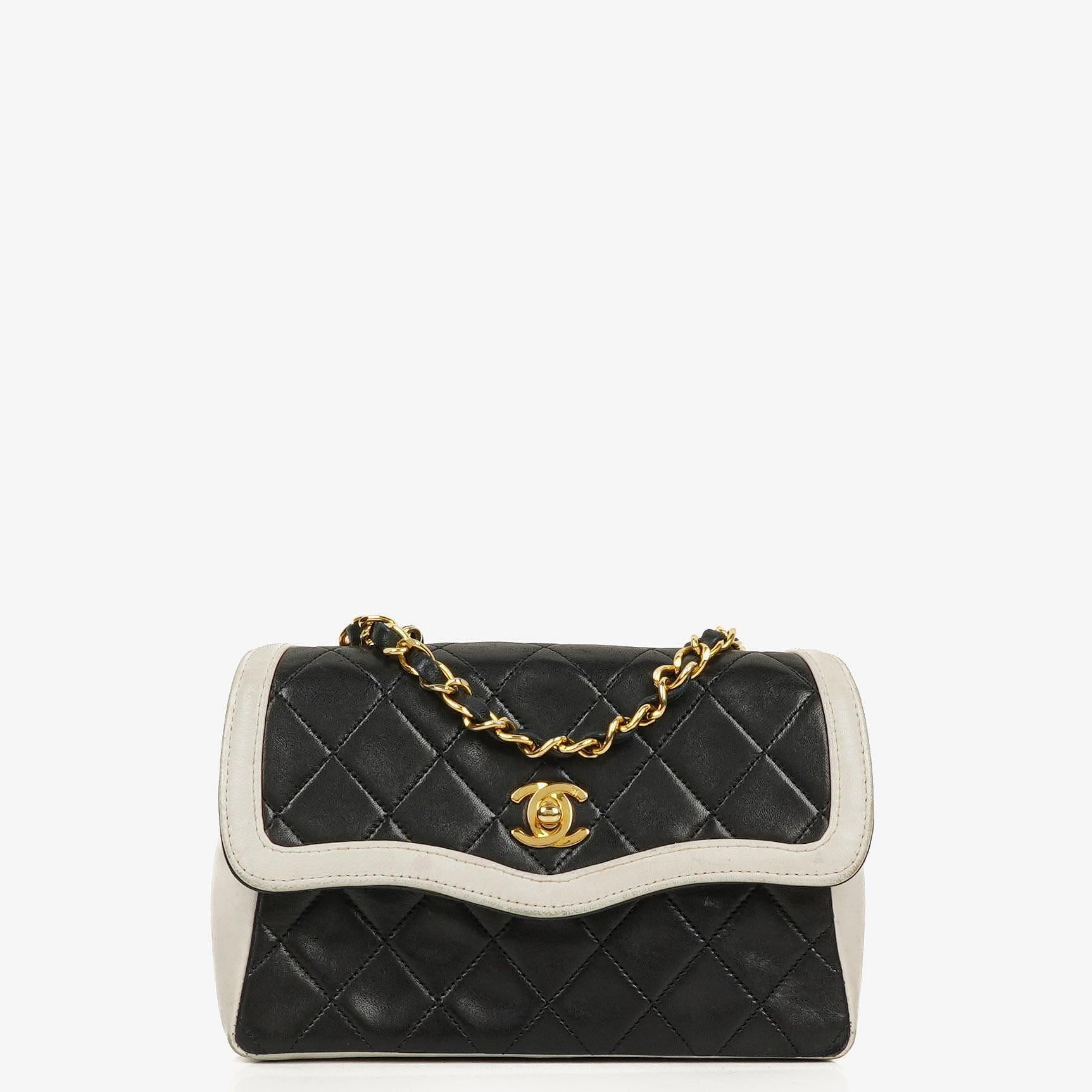Chanel Mini Diana Flap Bag Black And White Quilted Lambskin 24K Gold-Plated Hardware