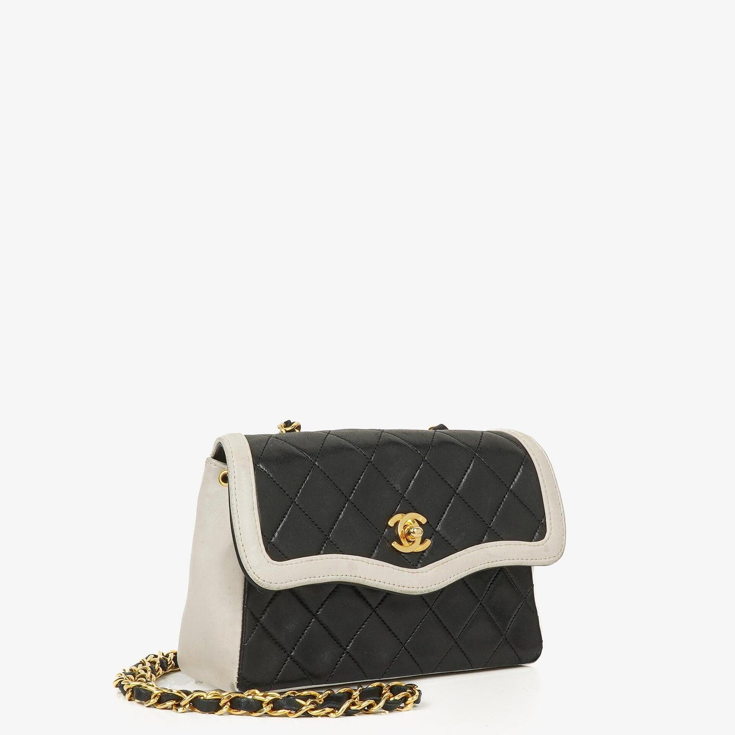 Chanel Mini Diana Flap Bag Black And White Quilted Lambskin 24K Gold-Plated Hardware