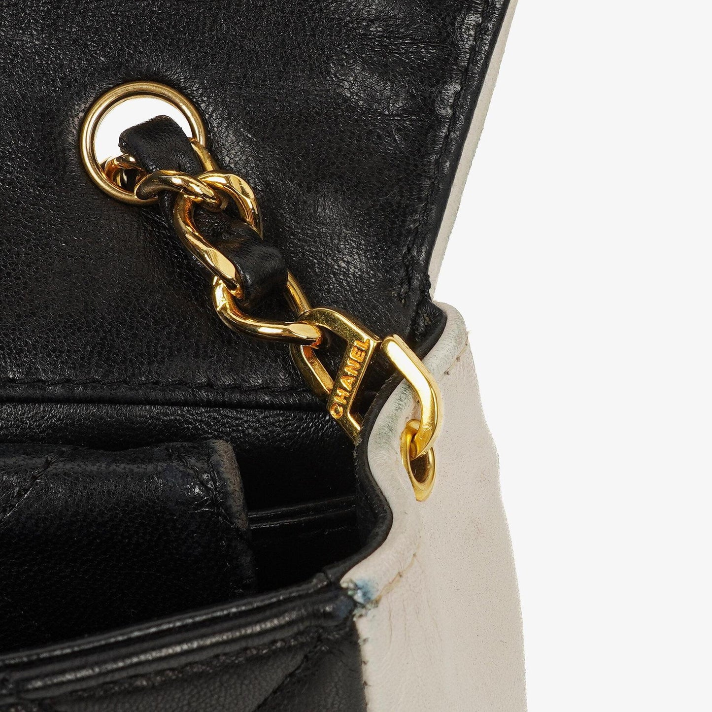Chanel Mini Diana Flap Bag Black And White Quilted Lambskin 24K Gold-Plated Hardware