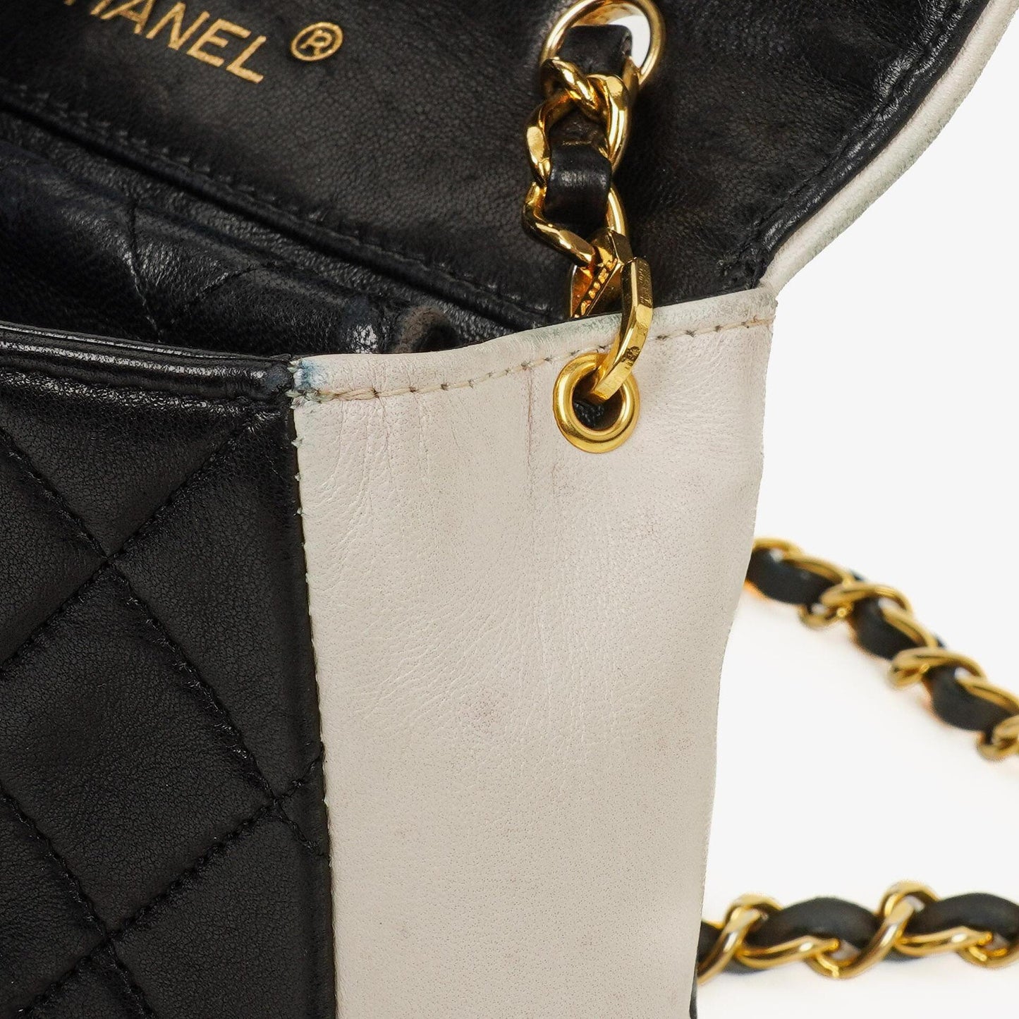 Chanel Mini Diana Flap Bag Black And White Quilted Lambskin 24K Gold-Plated Hardware