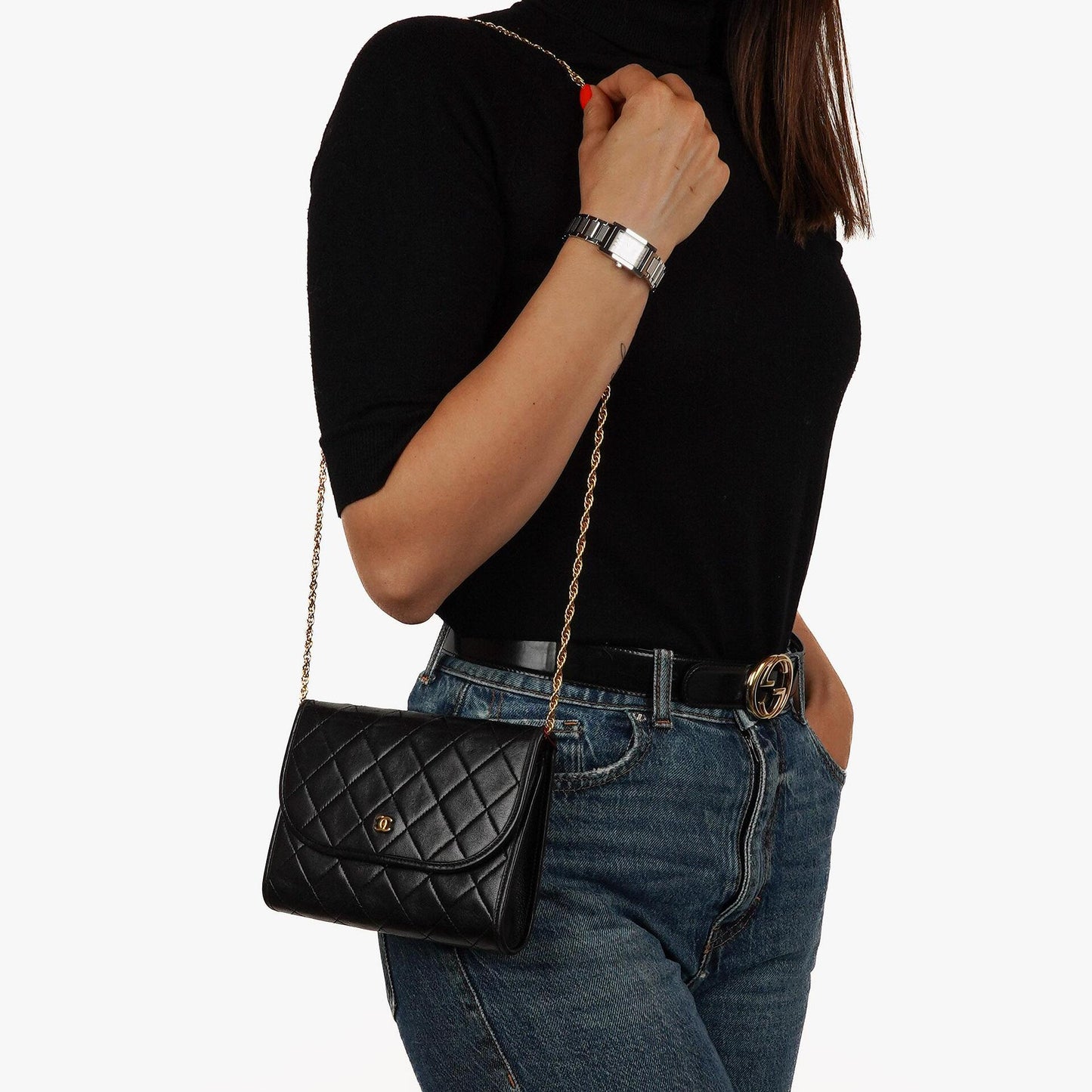 Chanel Mini Flap Bag Black Quilted Lambskin With 24K Gold-Plated Hardware