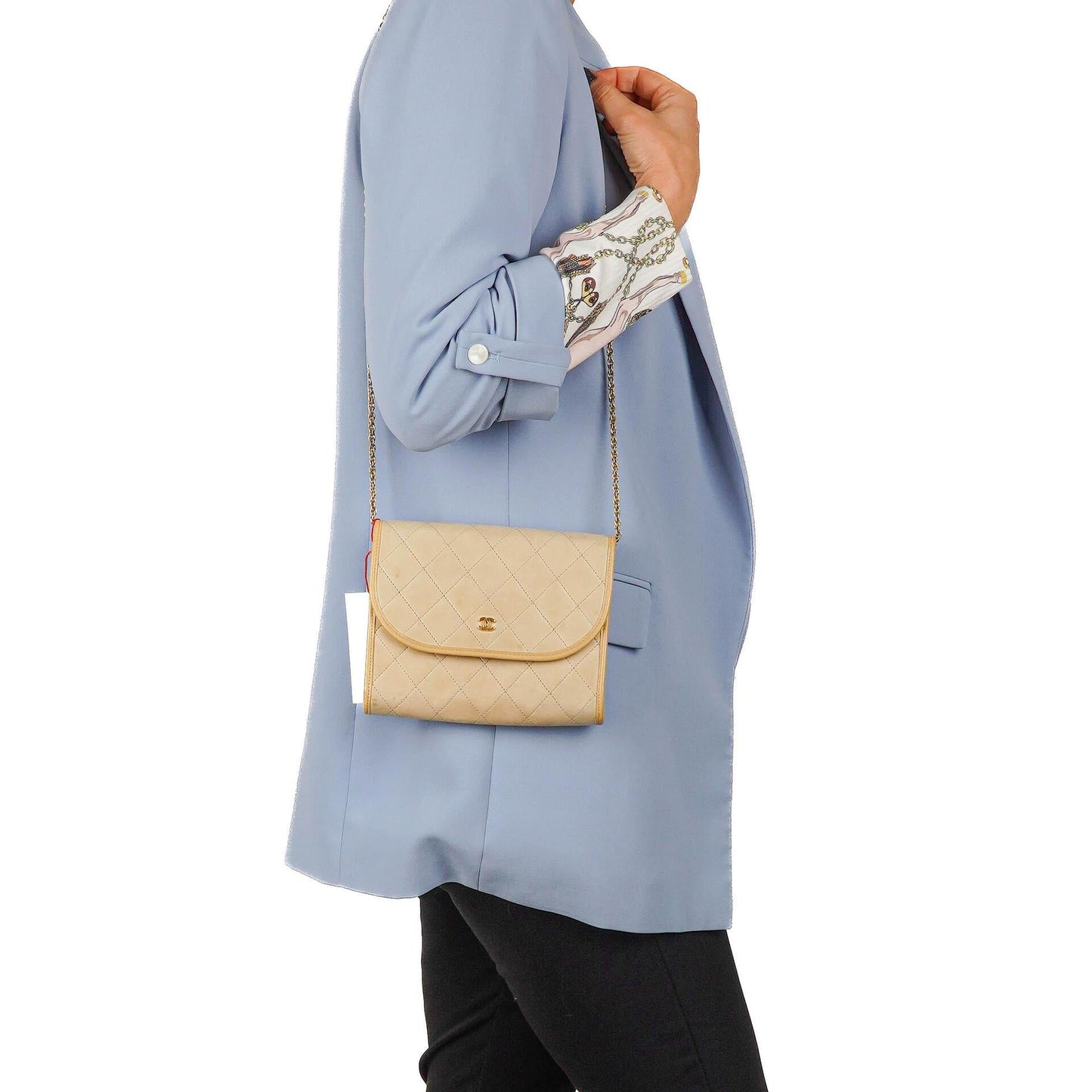 Chanel Mini Flap Bag in Beige Quilted Lambskin with 24k Gold Plated Hardware