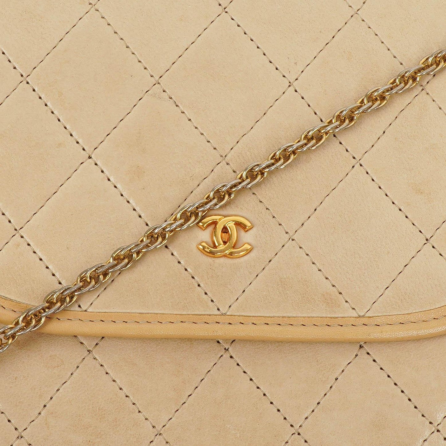 Chanel Mini Flap Bag in Beige Quilted Lambskin with 24k Gold Plated Hardware
