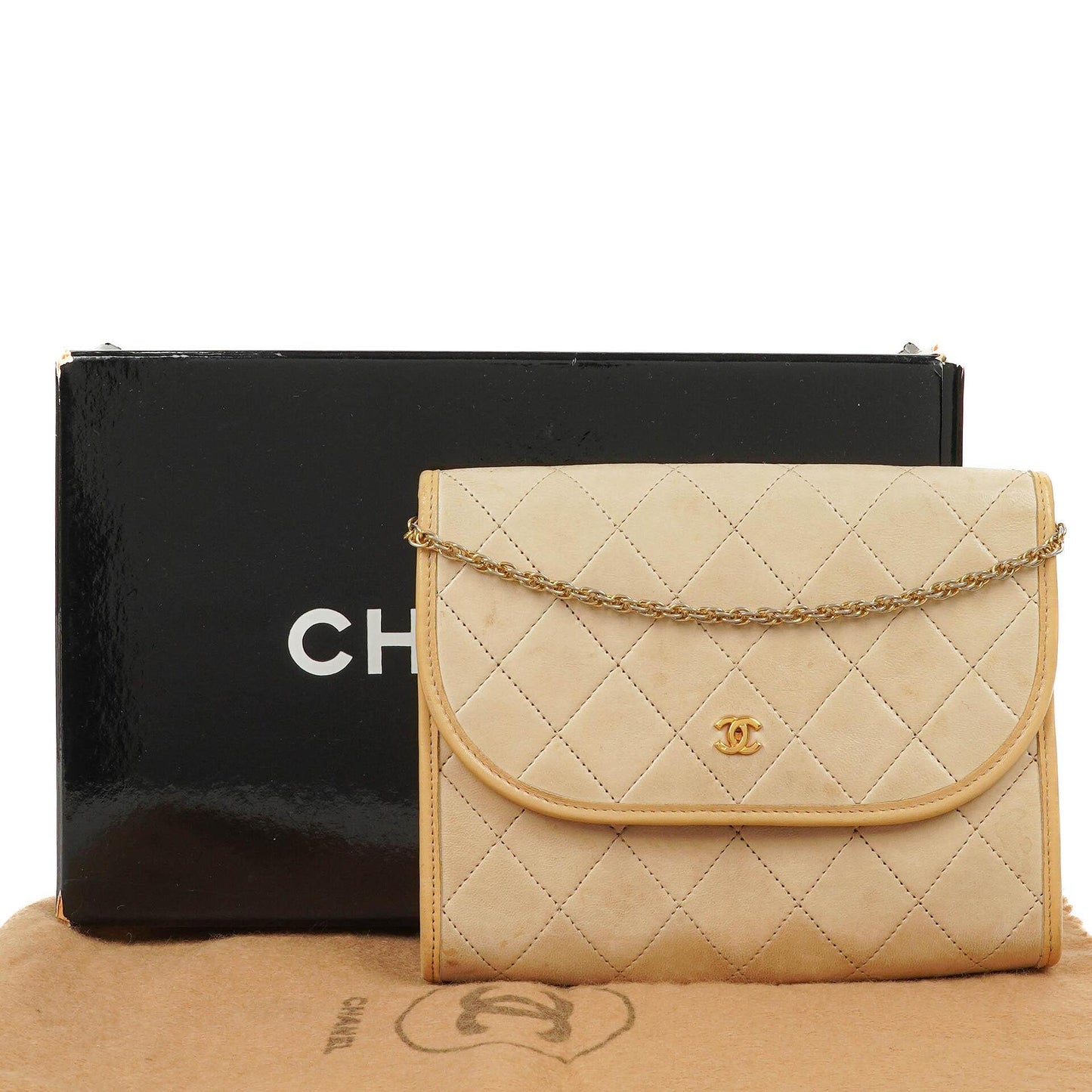 Chanel Mini Flap Bag in Beige Quilted Lambskin with 24k Gold Plated Hardware