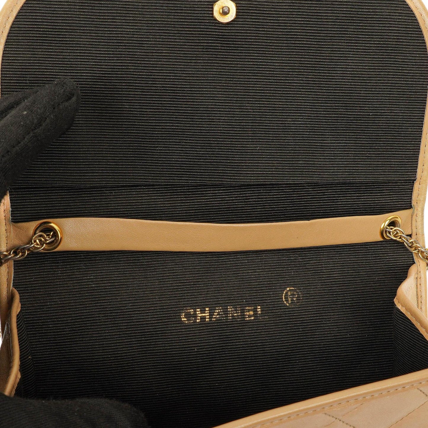 Chanel Mini Flap Bag in Beige Quilted Lambskin with 24k Gold Plated Hardware