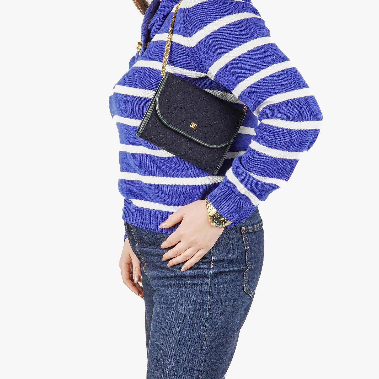 Chanel Mini Flap Navy Jersey With 24K Gold-Plated Hardware