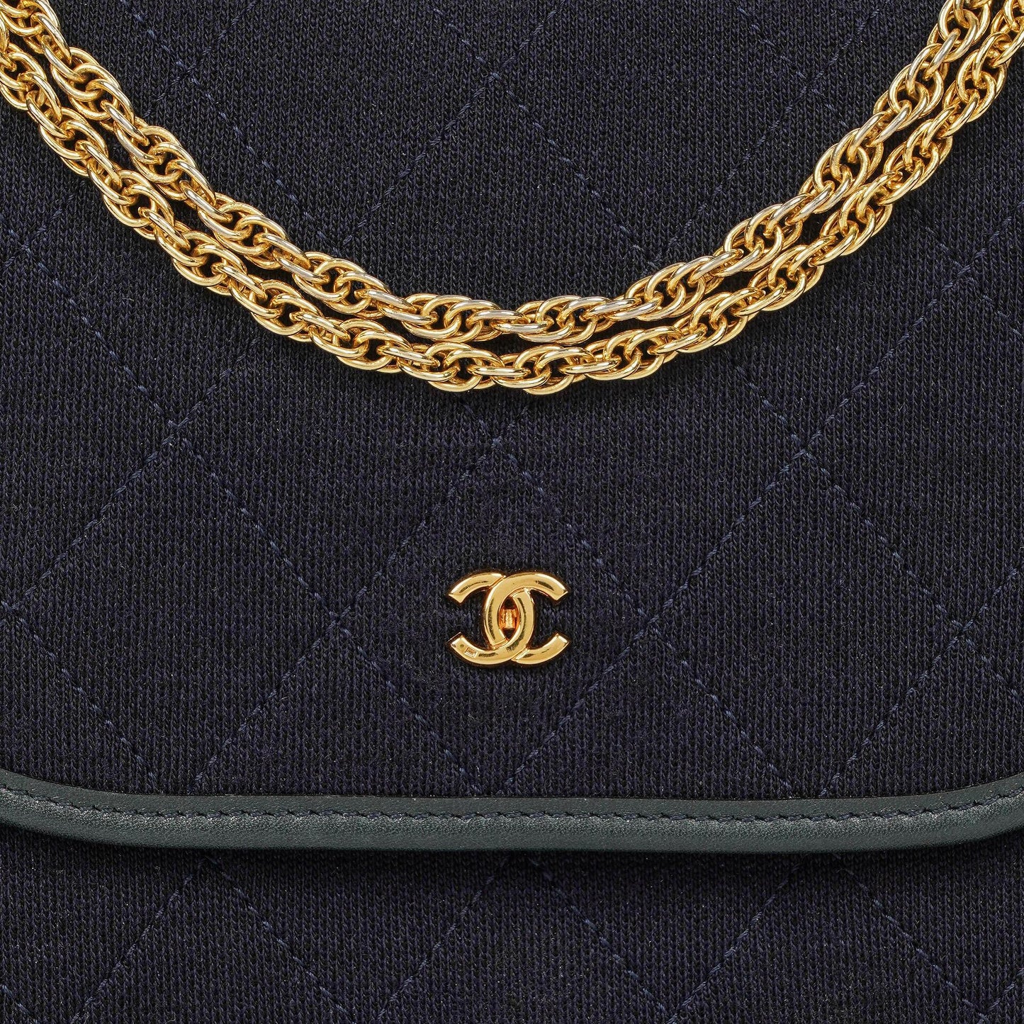 Chanel Mini Flap Navy Jersey With 24K Gold-Plated Hardware