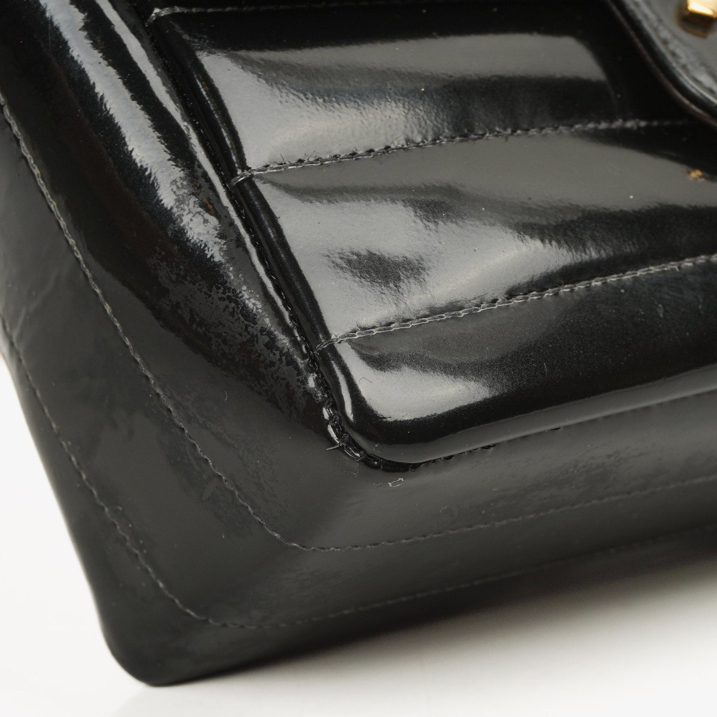 Chanel Mini Flap Square Bag in Black Horizontal Quilted Patent Leather with 24K Gold-Plated Hardware