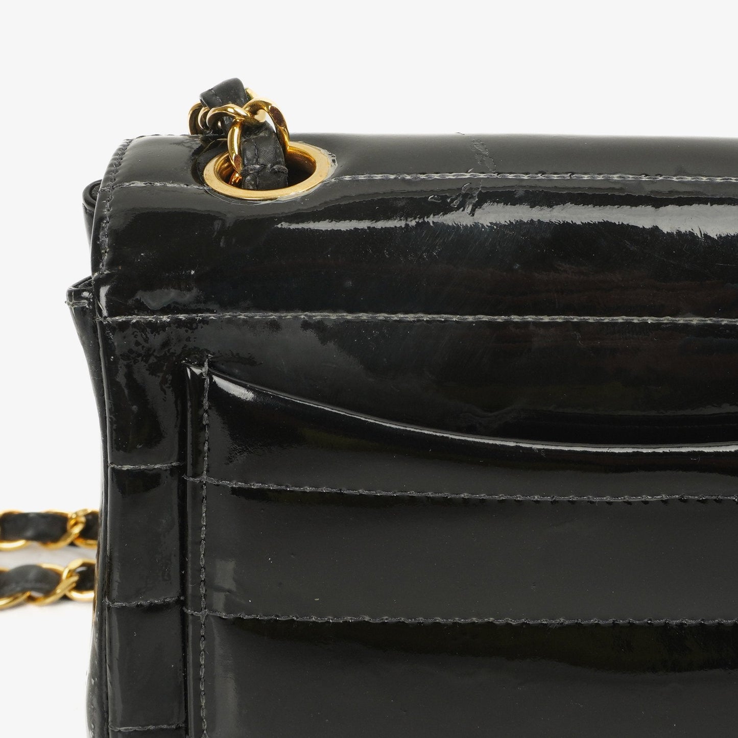 Chanel Mini Flap Square Bag in Black Horizontal Quilted Patent Leather with 24K Gold-Plated Hardware