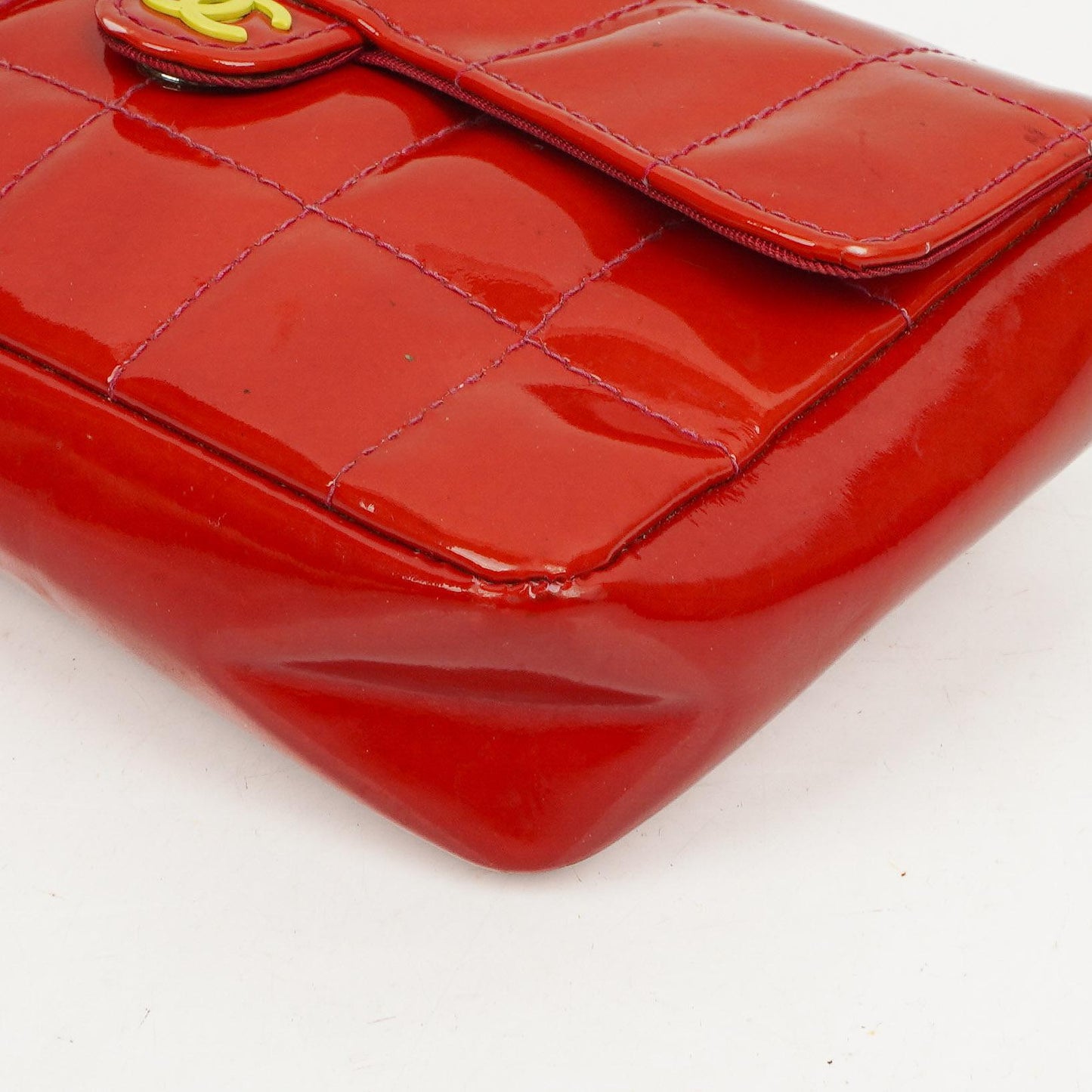 Chanel Mini Quilted Patent Leather East West Chocolate Bar Bag