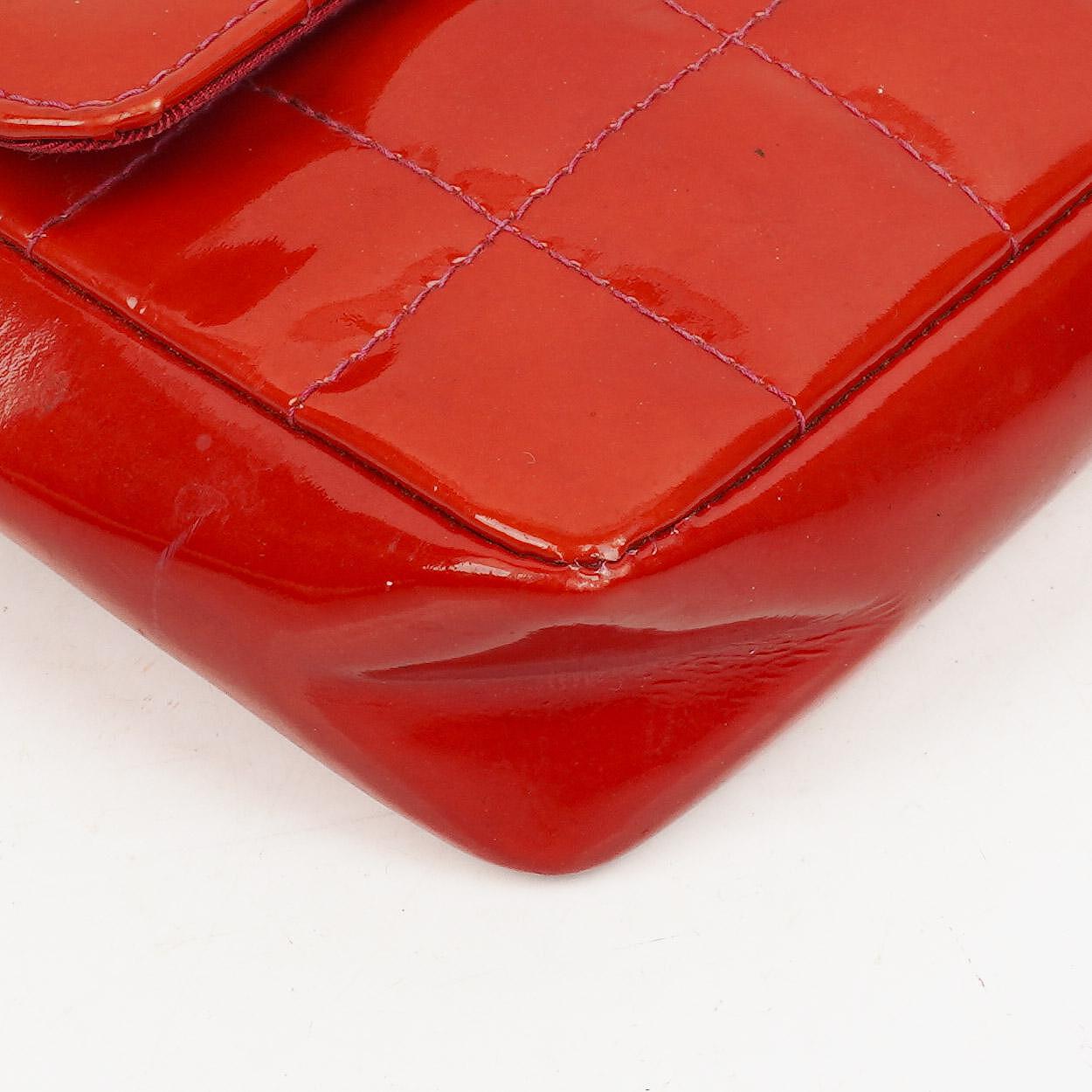 Chanel Mini Quilted Patent Leather East West Chocolate Bar Bag