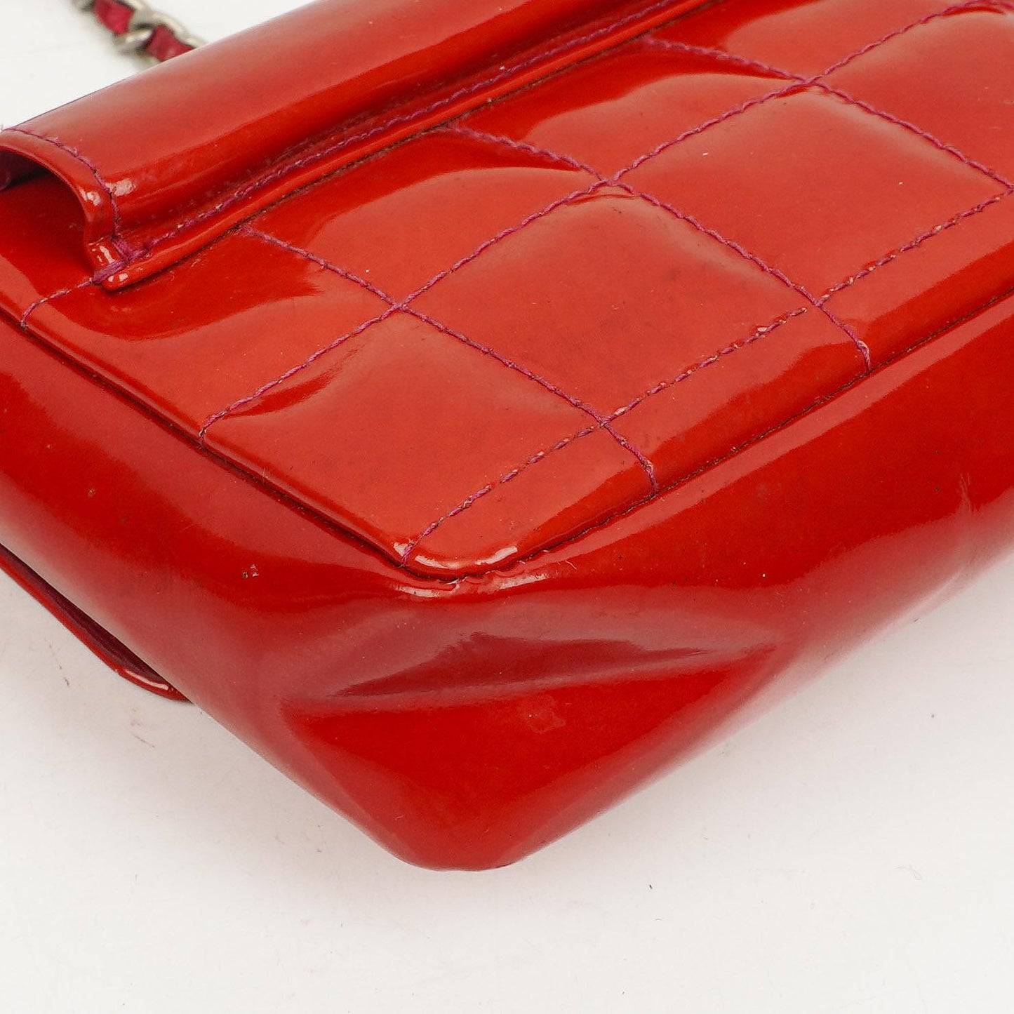 Chanel Mini Quilted Patent Leather East West Chocolate Bar Bag