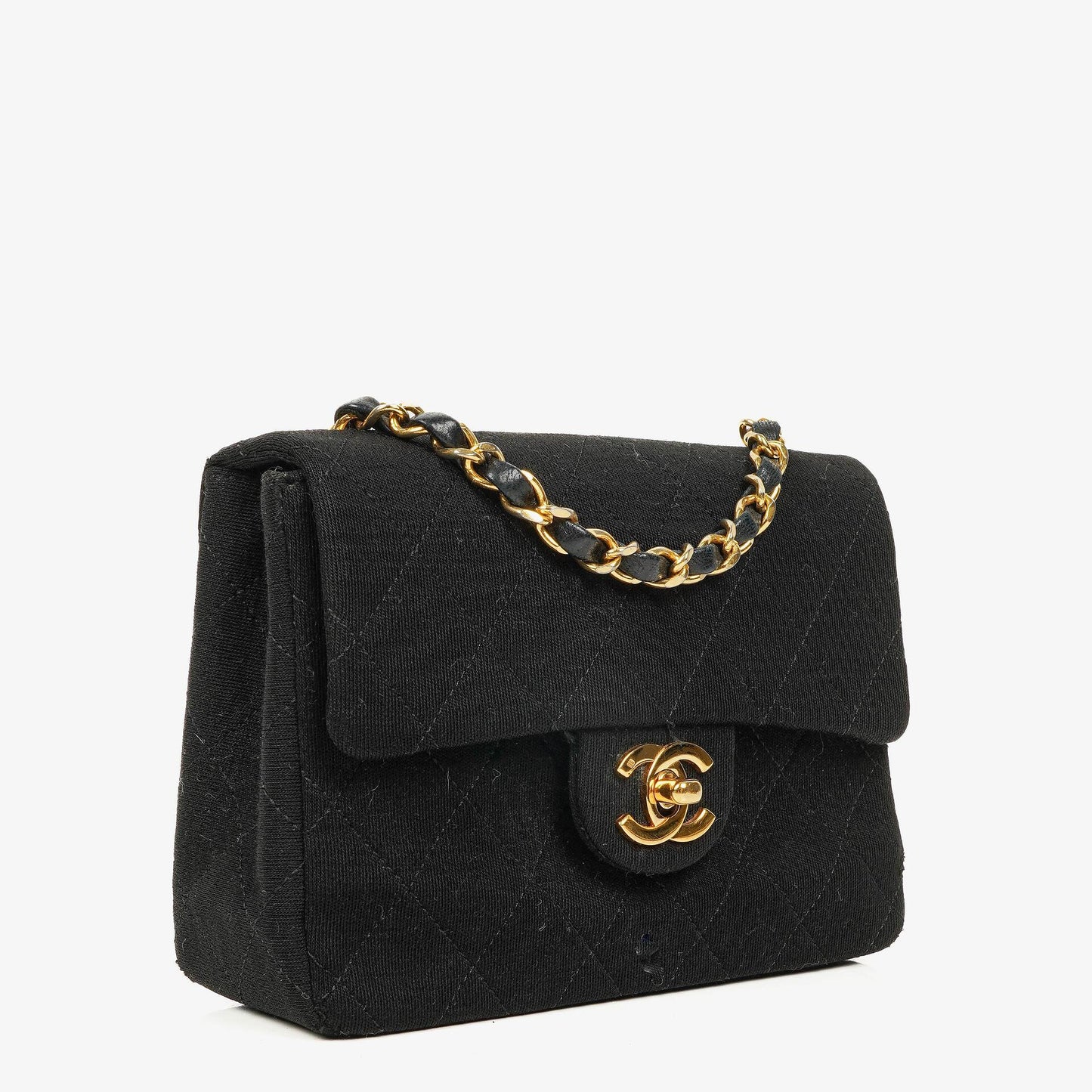 Chanel Mini Quilted Square Jersey Black Flap Bag With 24K Gold-Plated Hardware