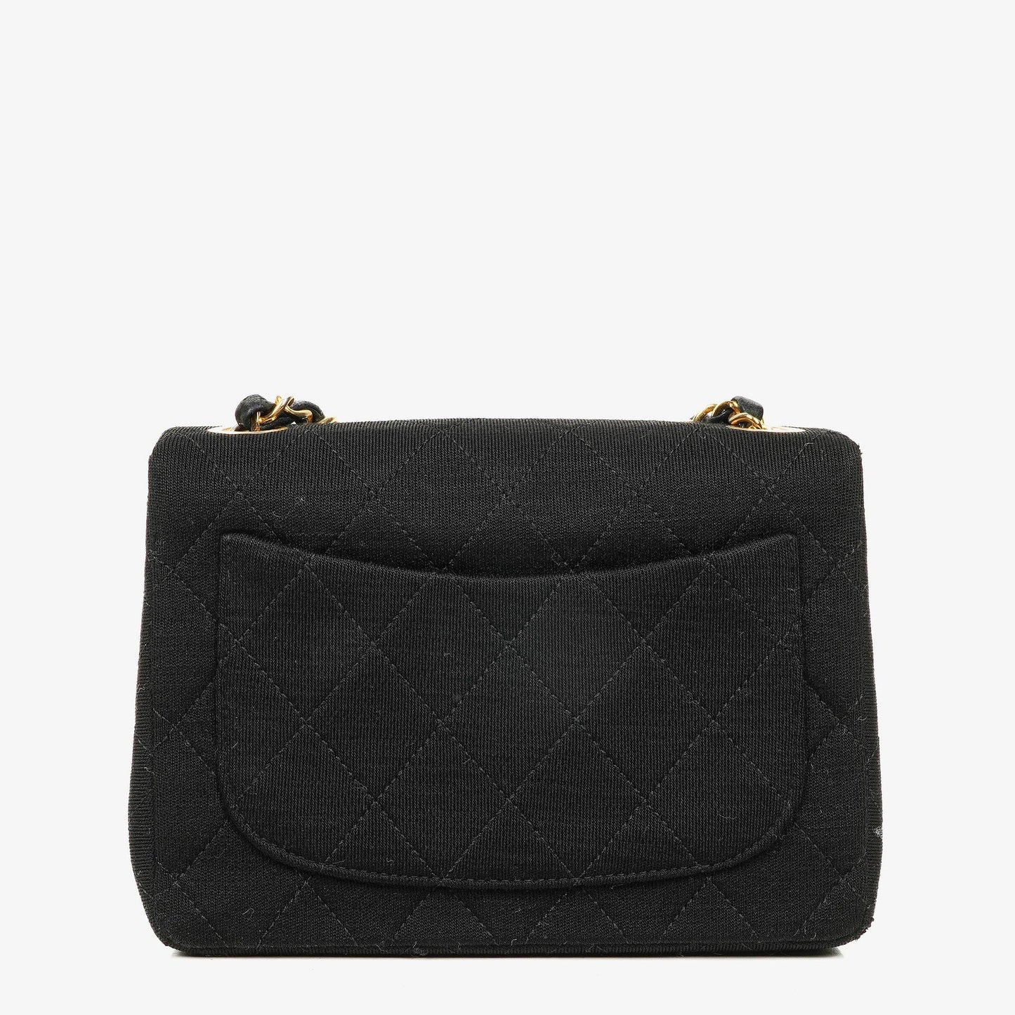 Chanel Mini Quilted Square Jersey Black Flap Bag With 24K Gold-Plated Hardware