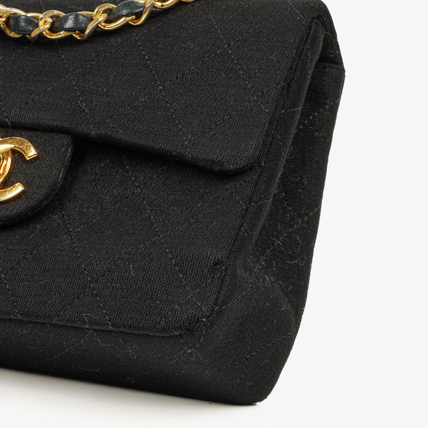 Chanel Mini Quilted Square Jersey Black Flap Bag With 24K Gold-Plated Hardware