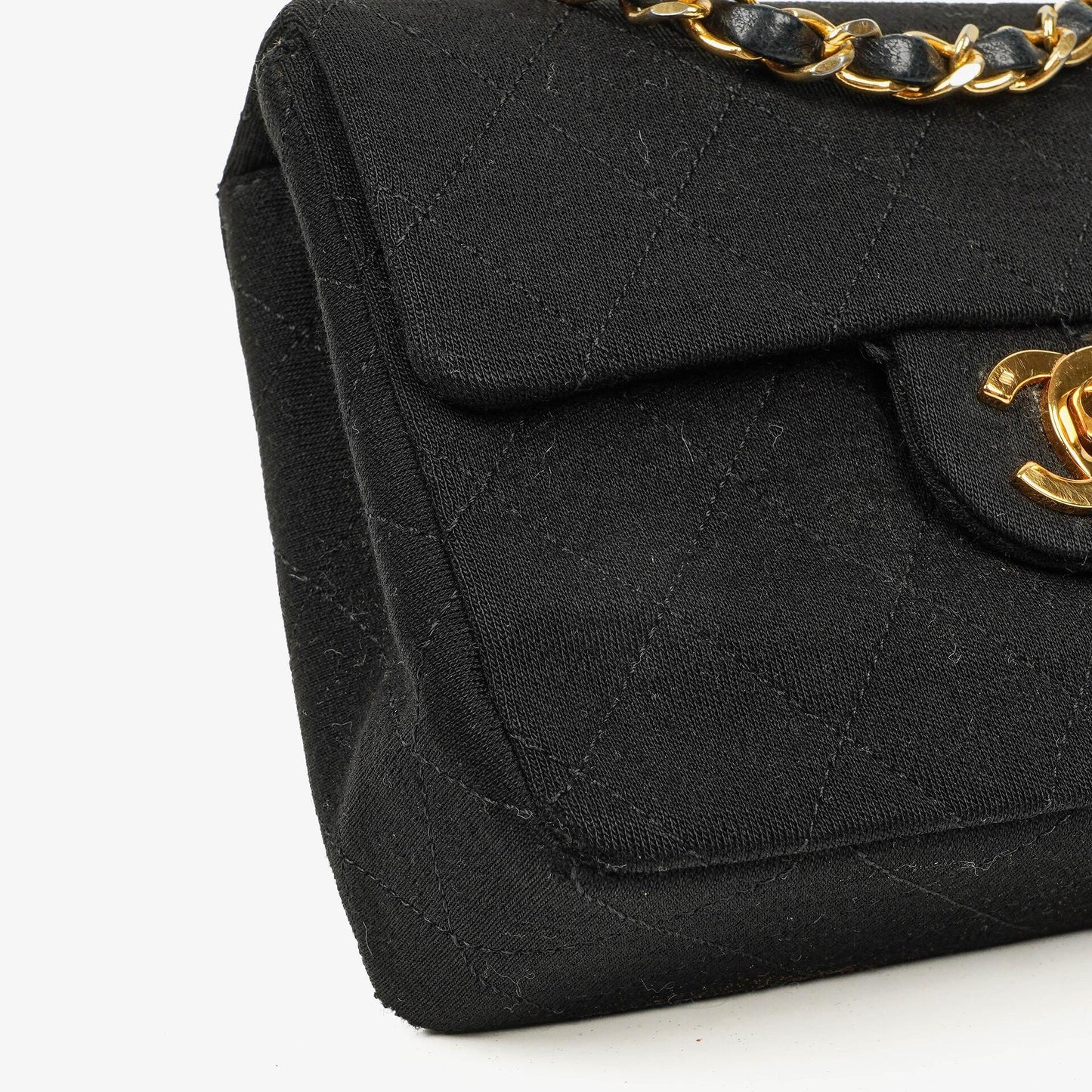 Chanel Mini Quilted Square Jersey Black Flap Bag With 24K Gold-Plated Hardware