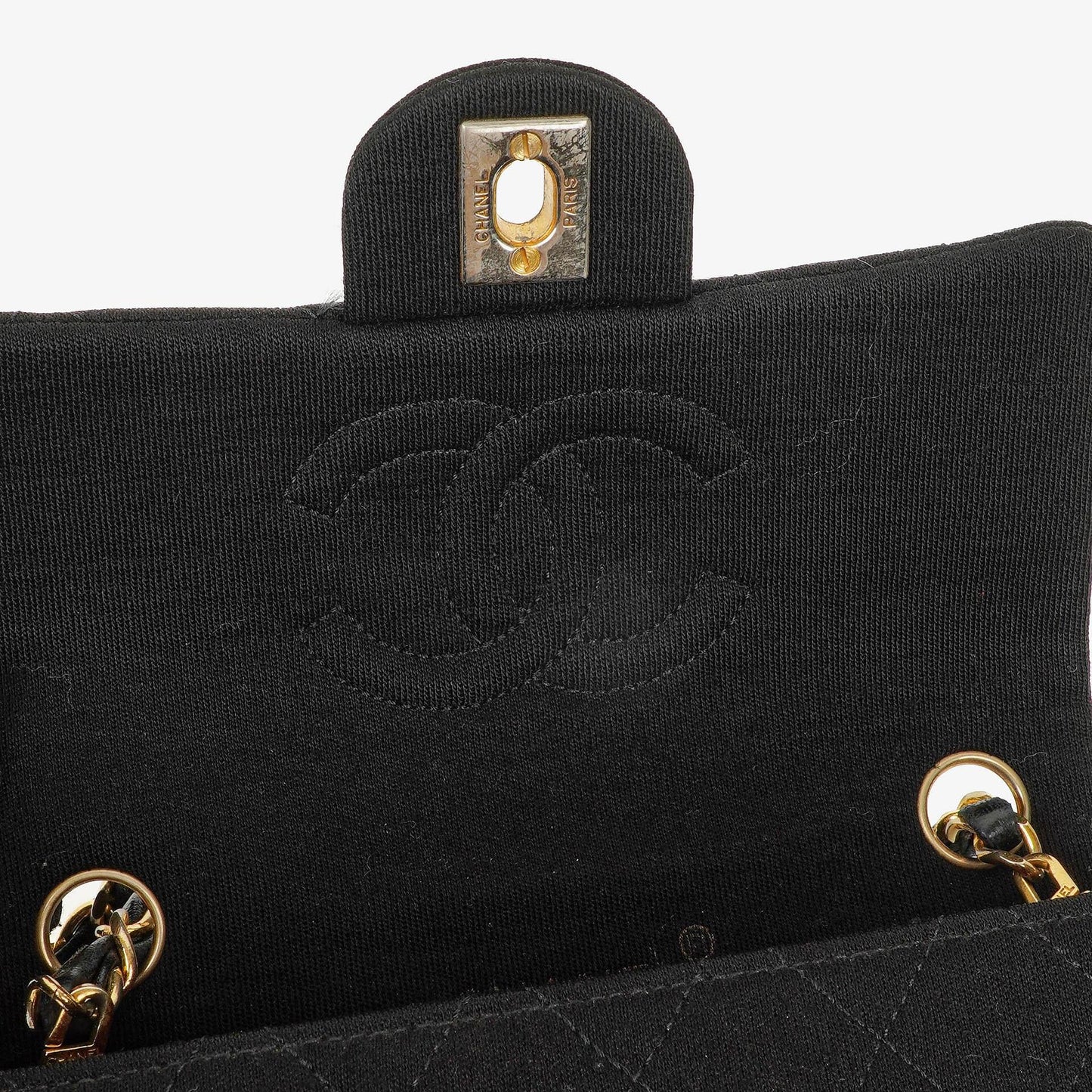 Chanel Mini Quilted Square Jersey Black Flap Bag With 24K Gold-Plated Hardware