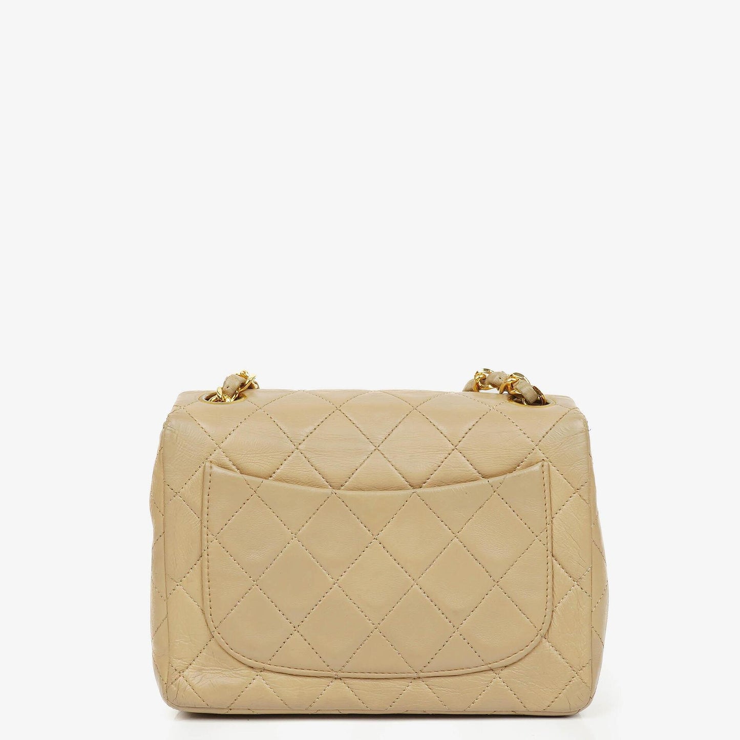 Chanel Mini Quilted Square Leather Beige Flap Bag With 24K Gold-Plated Hardware