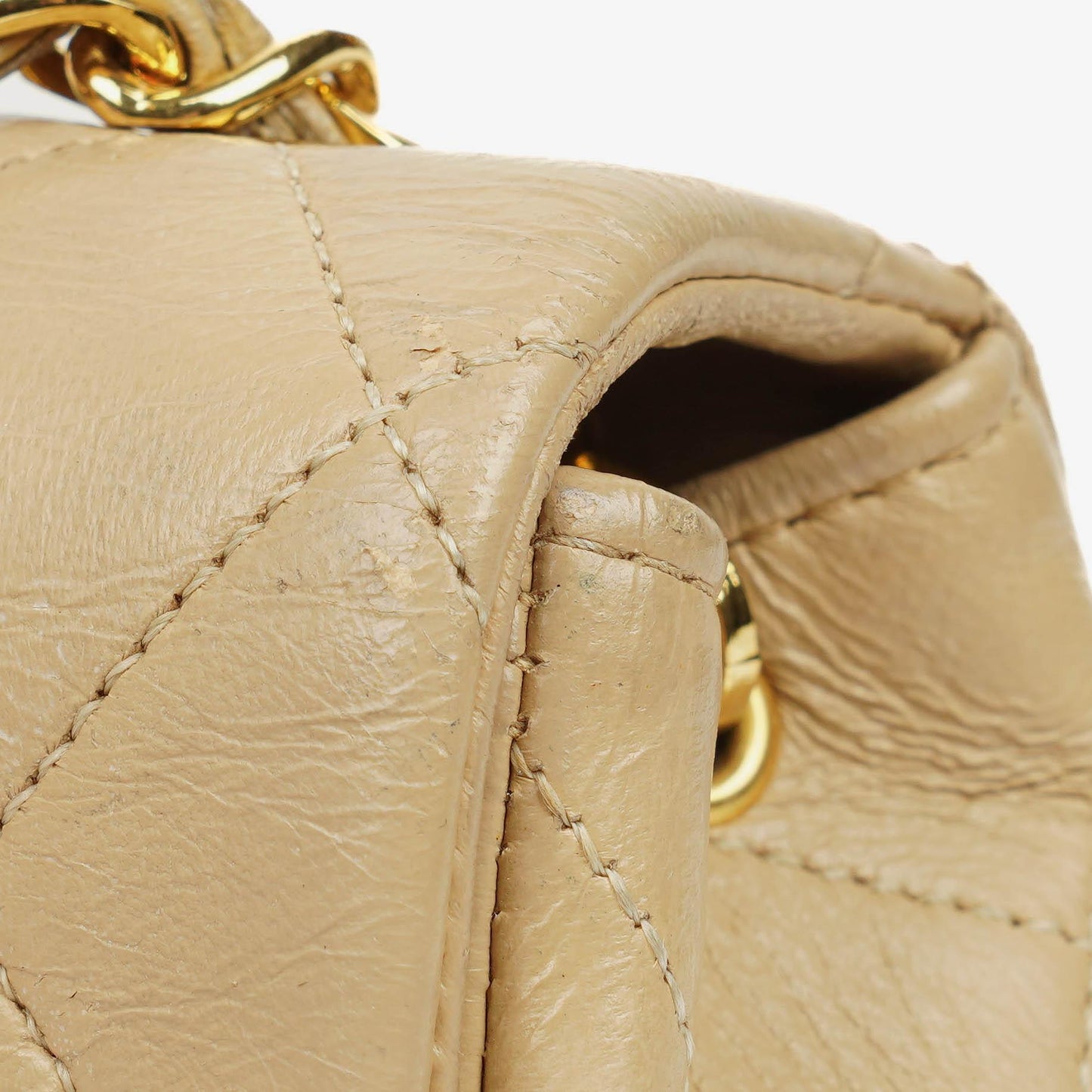 Chanel Mini Quilted Square Leather Beige Flap Bag With 24K Gold-Plated Hardware