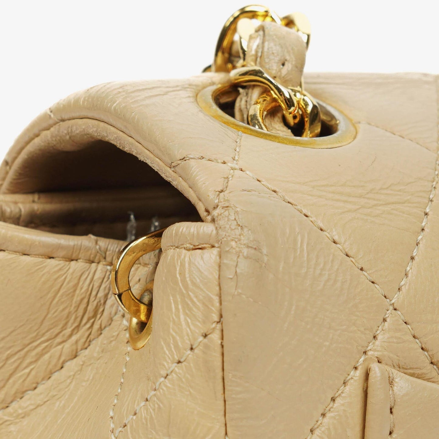 Chanel Mini Quilted Square Leather Beige Flap Bag With 24K Gold-Plated Hardware