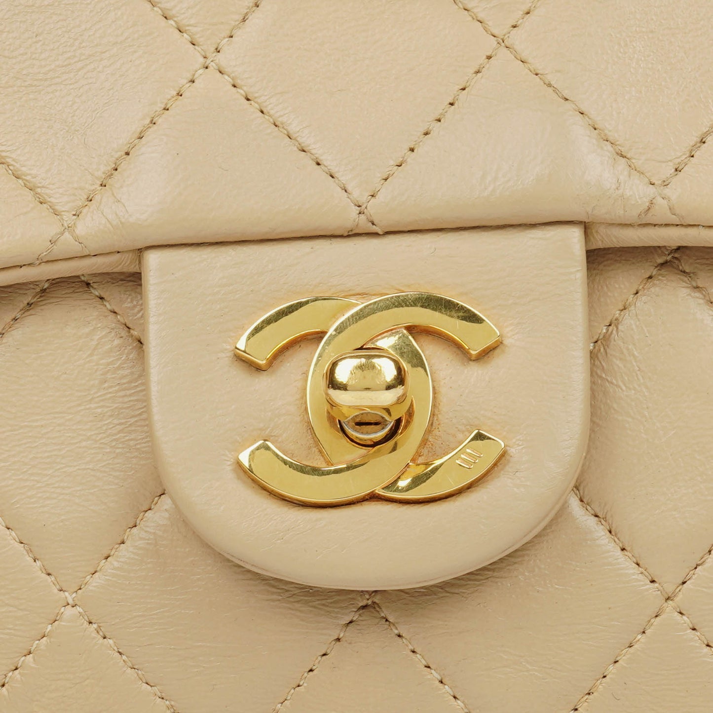 Chanel Mini Quilted Square Leather Beige Flap Bag With 24K Gold-Plated Hardware