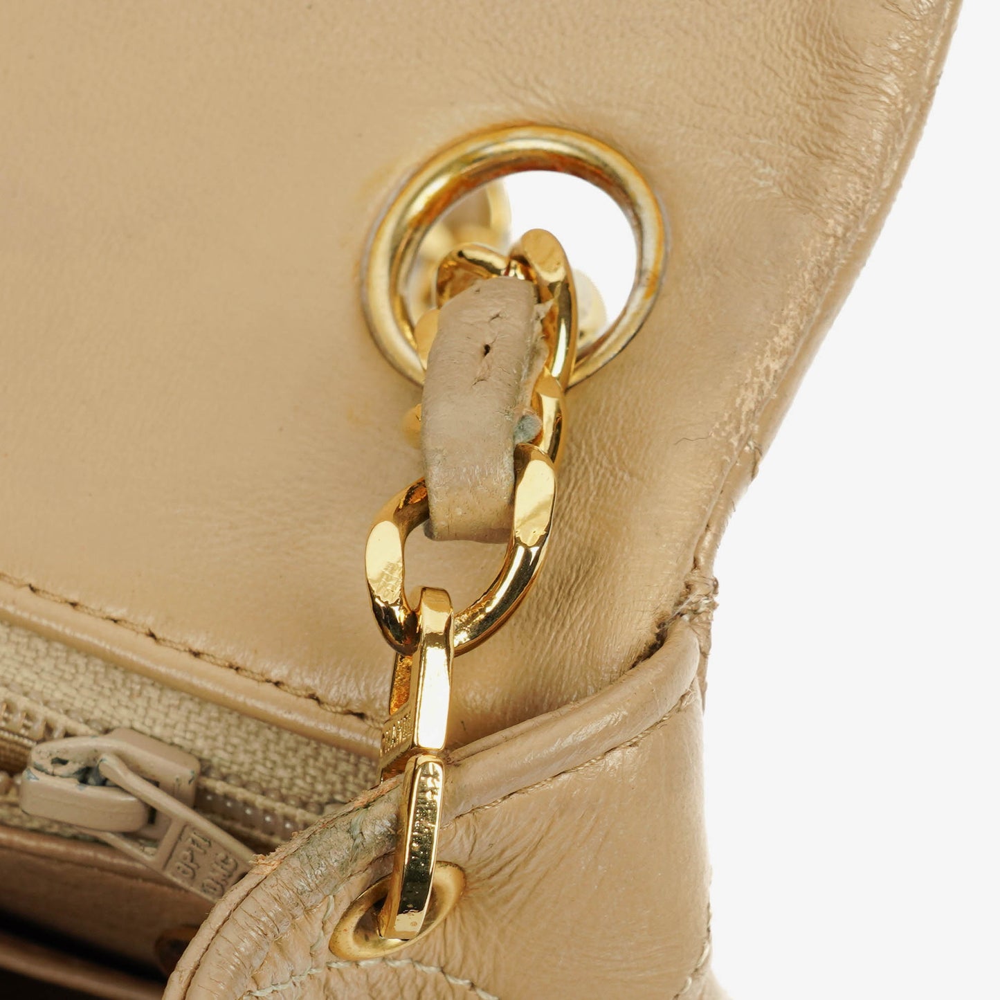 Chanel Mini Quilted Square Leather Beige Flap Bag With 24K Gold-Plated Hardware