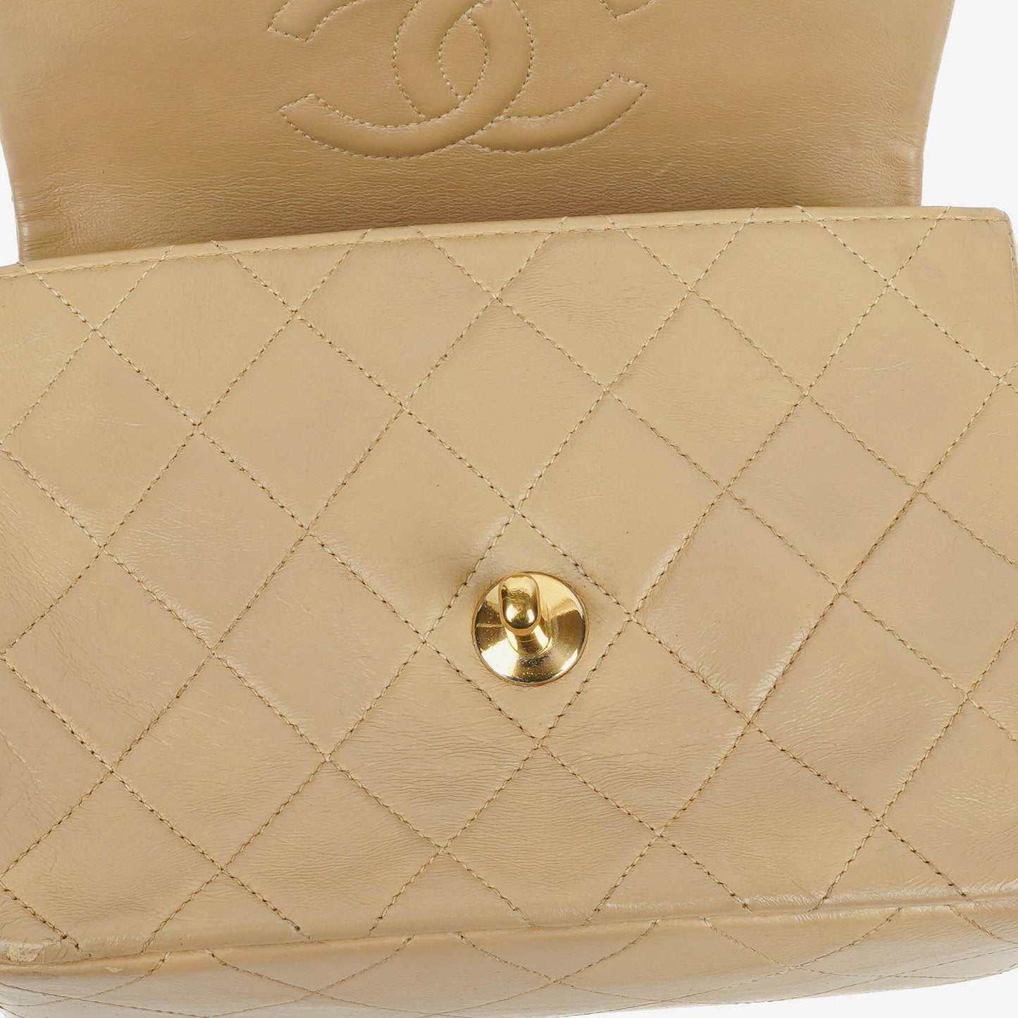Chanel Mini Quilted Square Leather Beige Flap Bag With 24K Gold-Plated Hardware