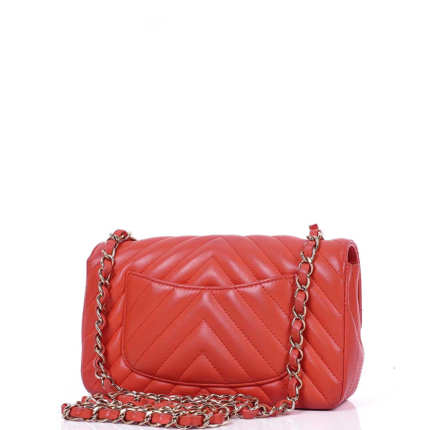 Chanel Mini Rectangular Classic Single Flap Bag Coral Chevron Quilted Lambskin With Gold-Tone Hardware