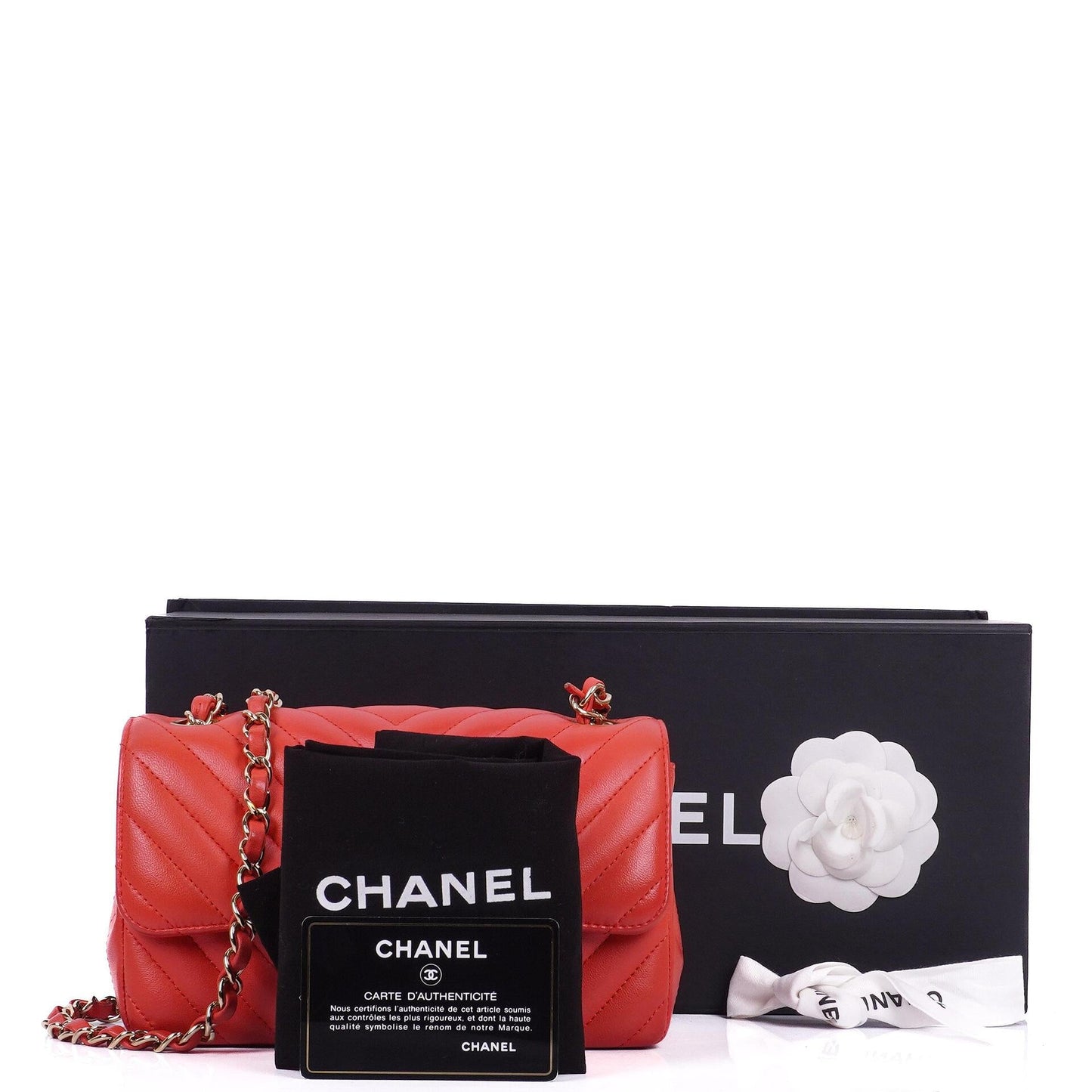 Chanel Mini Rectangular Classic Single Flap Bag Coral Chevron Quilted Lambskin With Gold-Tone Hardware