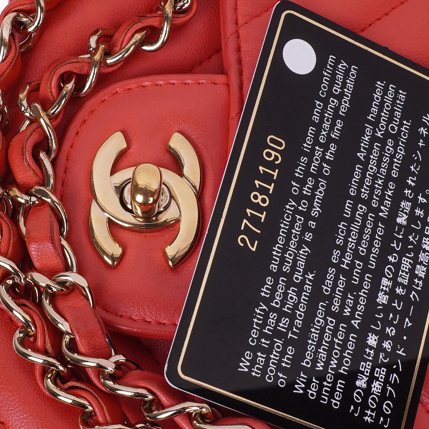 Chanel Mini Rectangular Classic Single Flap Bag Coral Chevron Quilted Lambskin With Gold-Tone Hardware