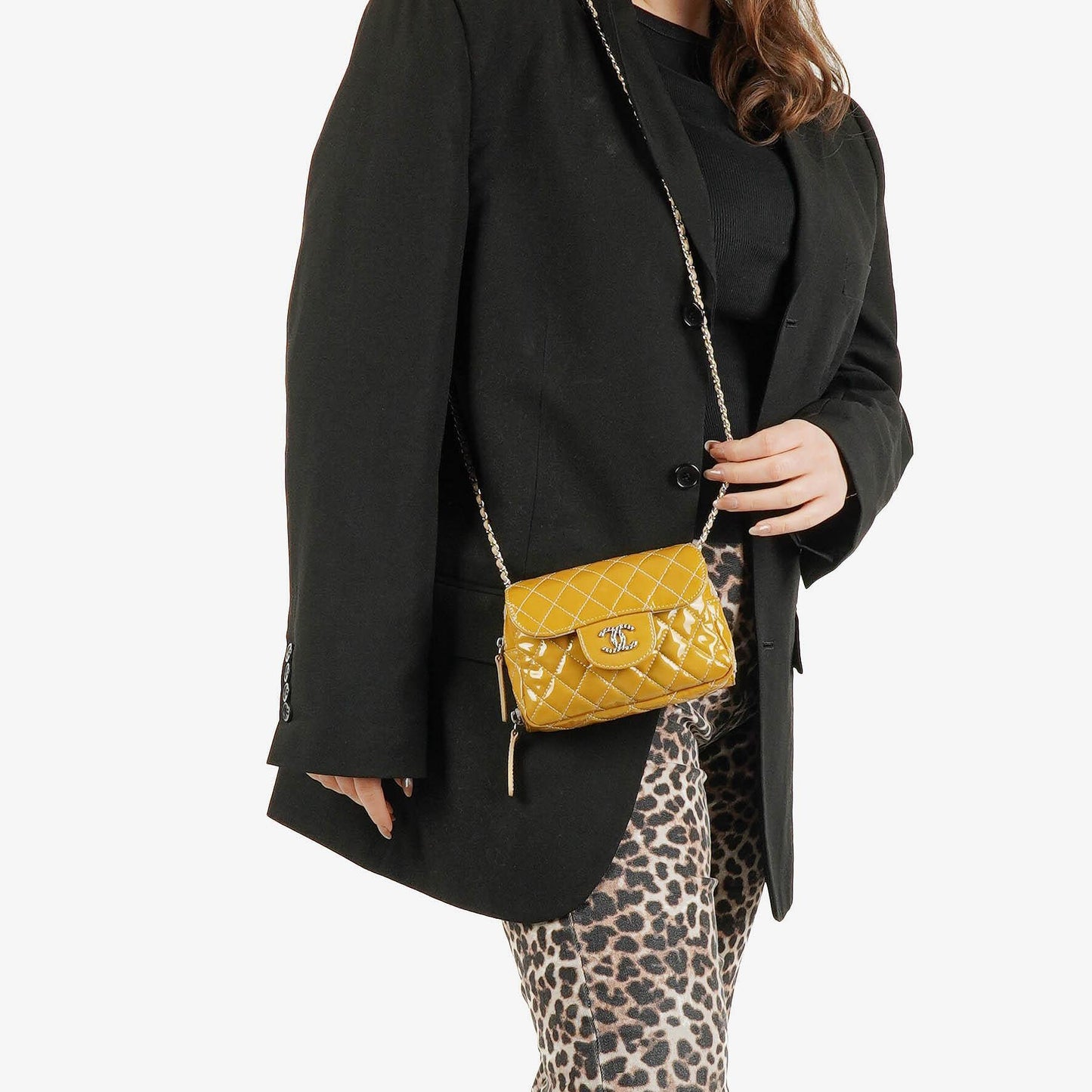 Chanel Mini Rectangular Double-Sided Flap Bag In Quilted Patent Leather