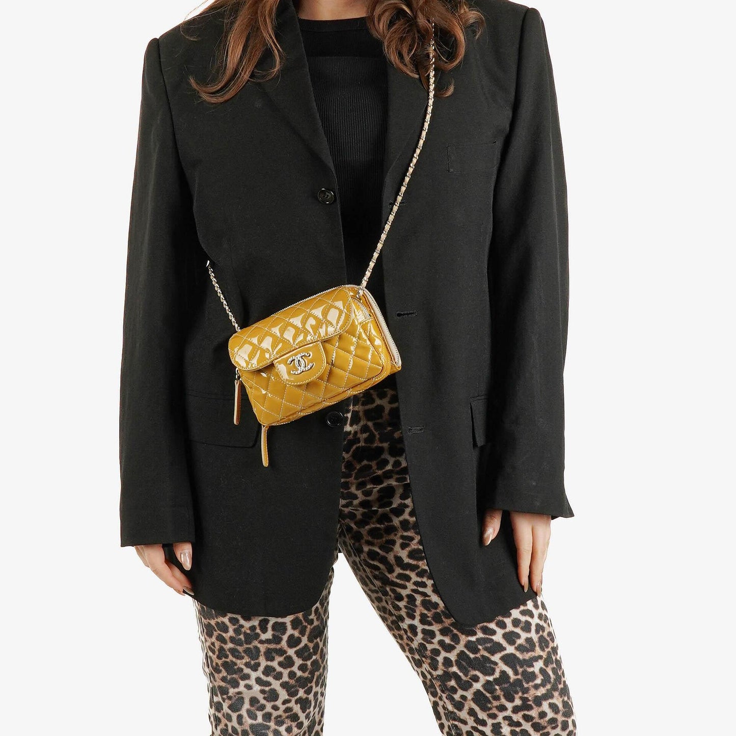 Chanel Mini Rectangular Double-Sided Flap Bag In Quilted Patent Leather