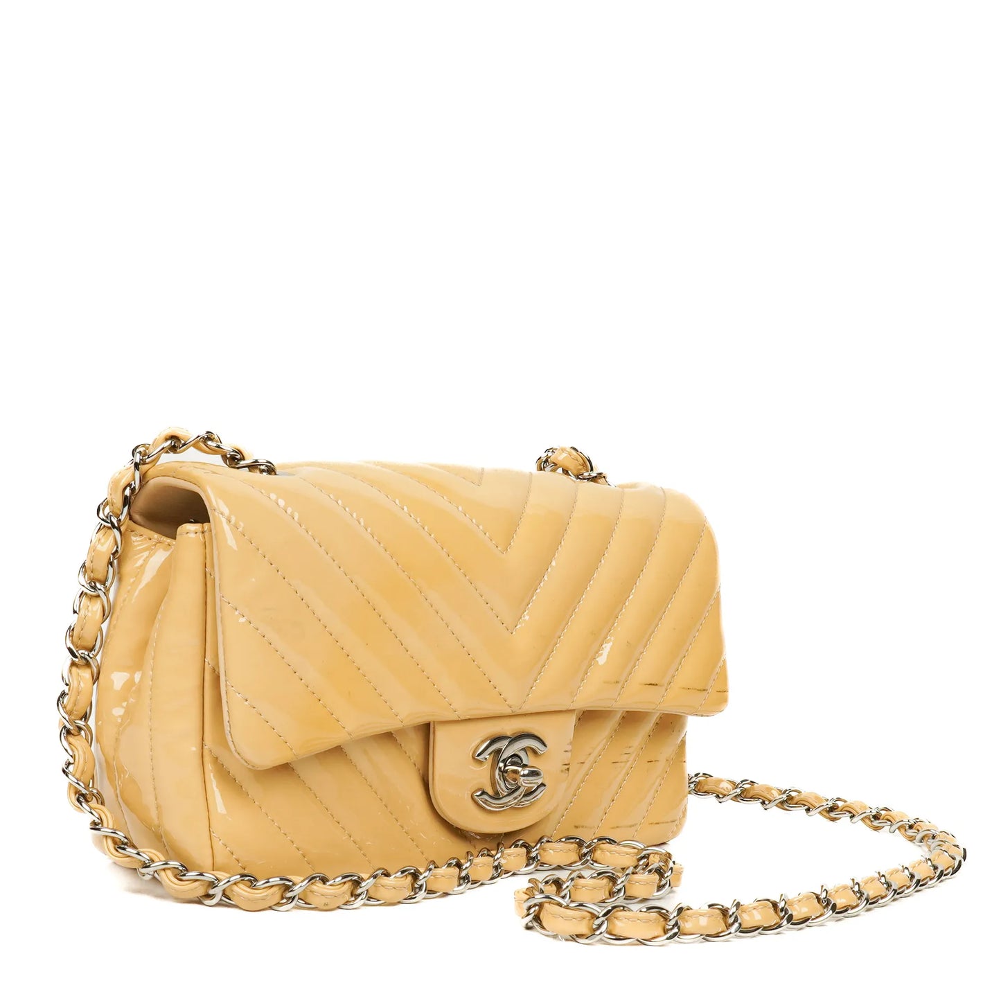 Chanel Mini Rectangular Patent Leather Chevron Single Flap Bag With Silver-Tone Hardware