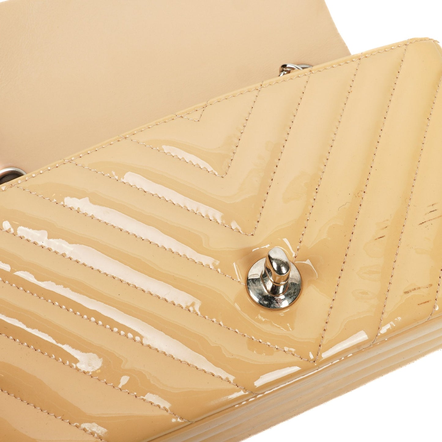 Chanel Mini Rectangular Patent Leather Chevron Single Flap Bag With Silver-Tone Hardware