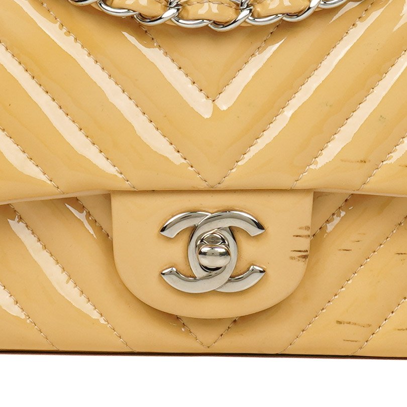 Chanel Mini Rectangular Patent Leather Chevron Single Flap Bag With Silver-Tone Hardware